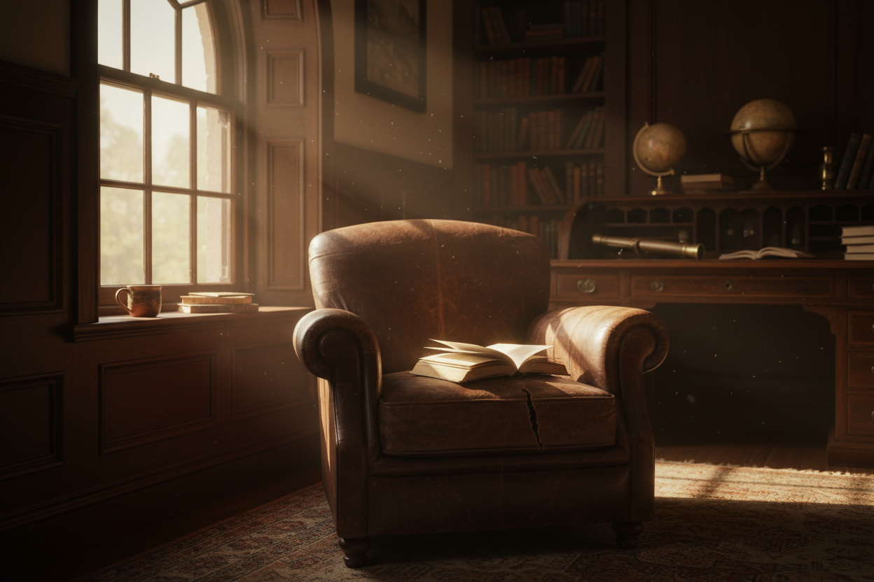 The Growth Leader Collection hero, a worn leather chair beside a tall study window
