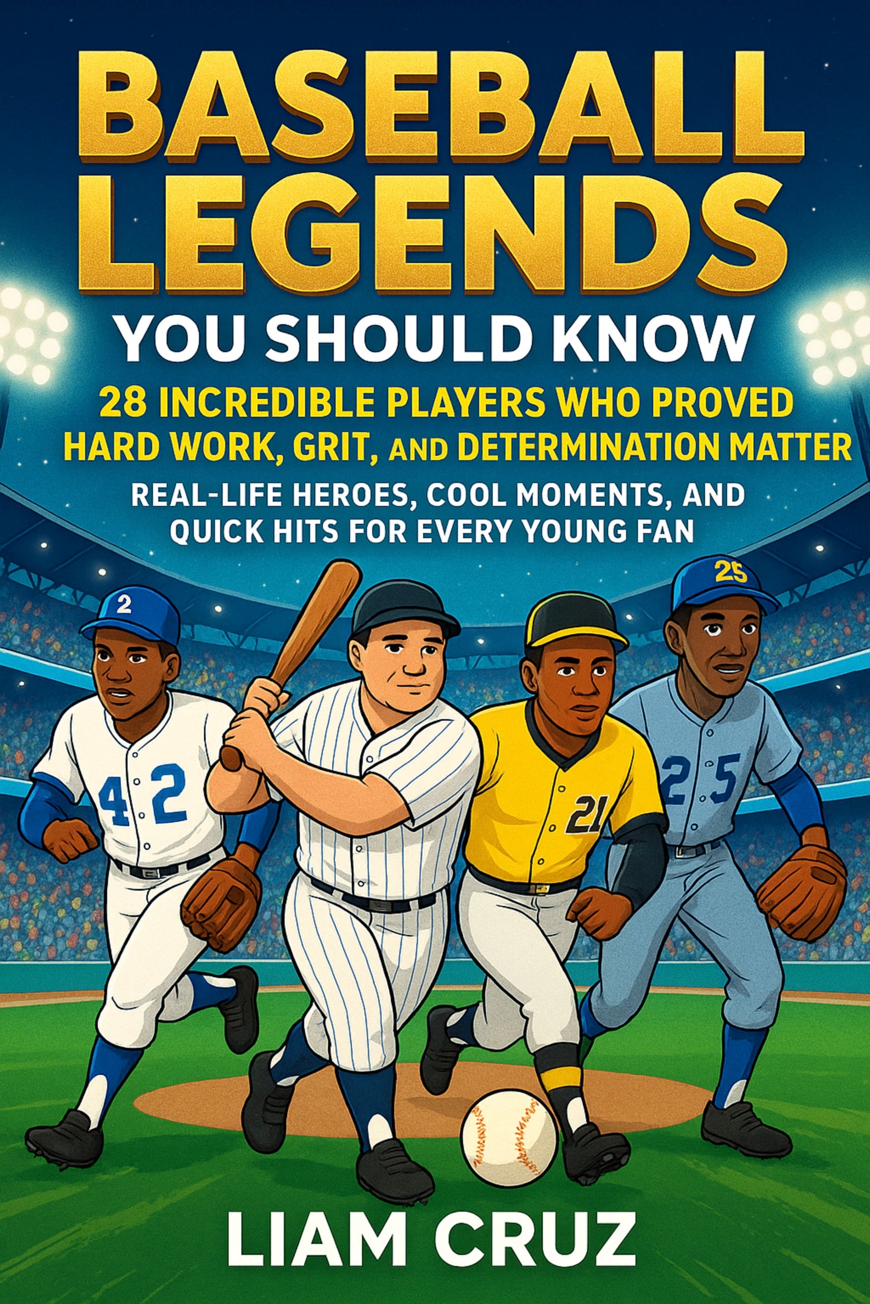 Baseball Legends You Should Know book cover by Liam Cruz, twenty-eight influential baseball players from the Young Legends Collection