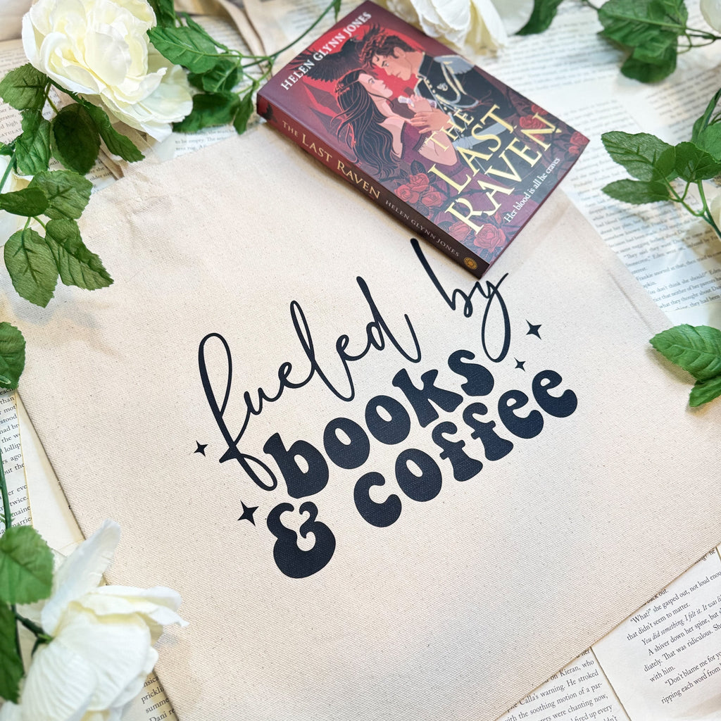 Fueled By Books & Coffee canvas tote bag
