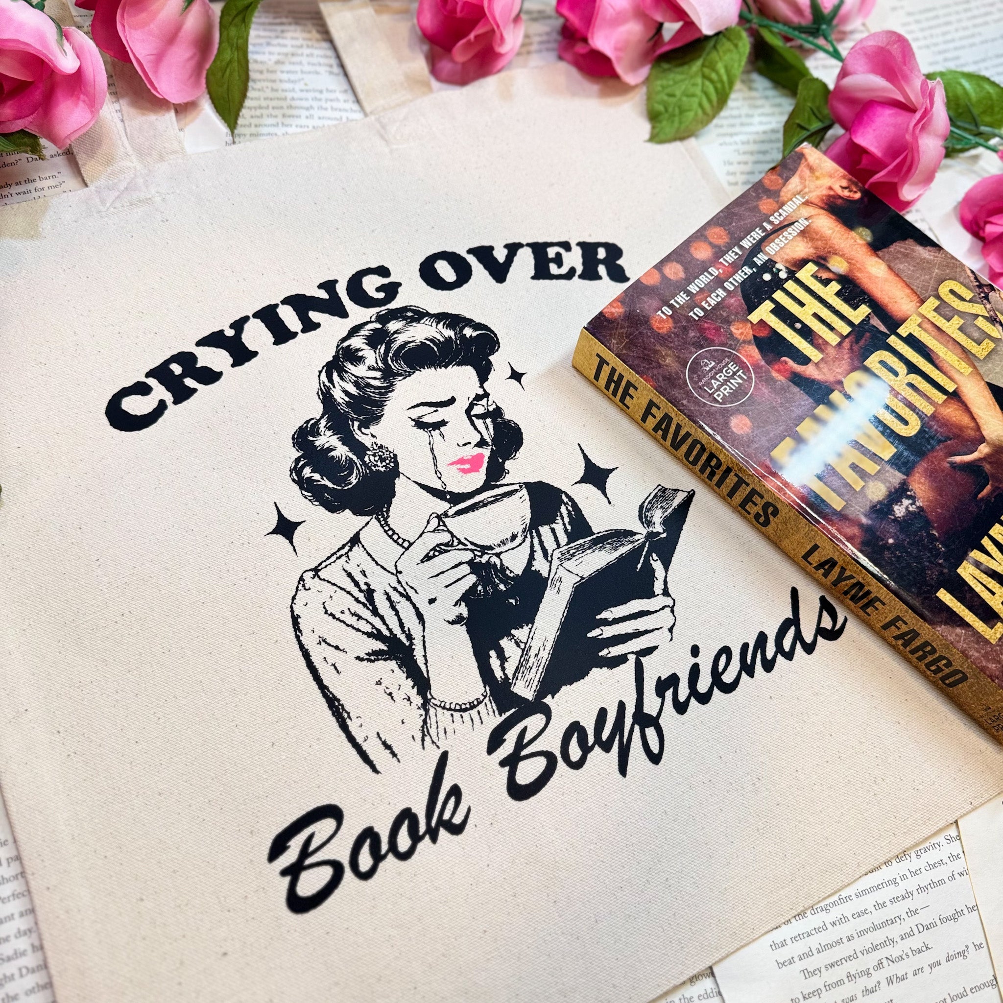 Crying Over Book Boyfriends canvas tote bag, view 2