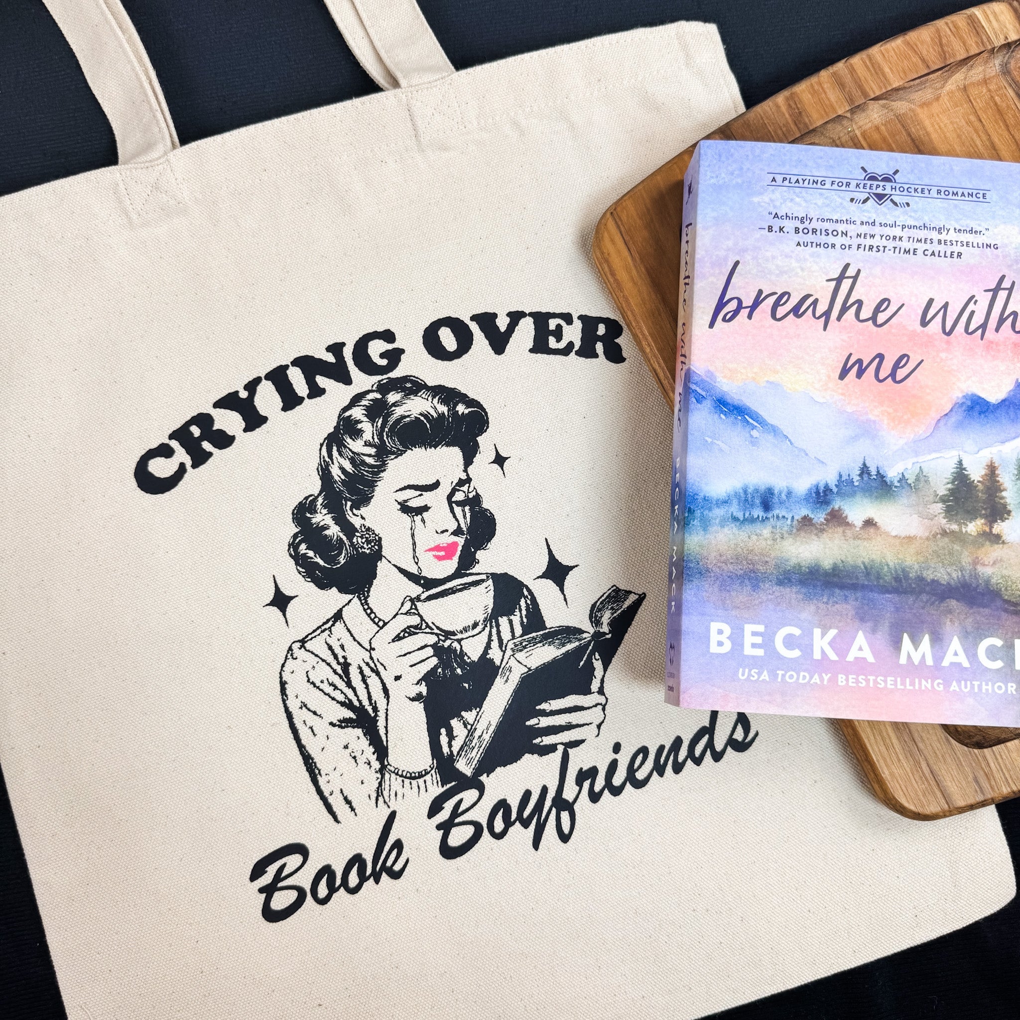 Crying Over Book Boyfriends canvas tote bag, view 3