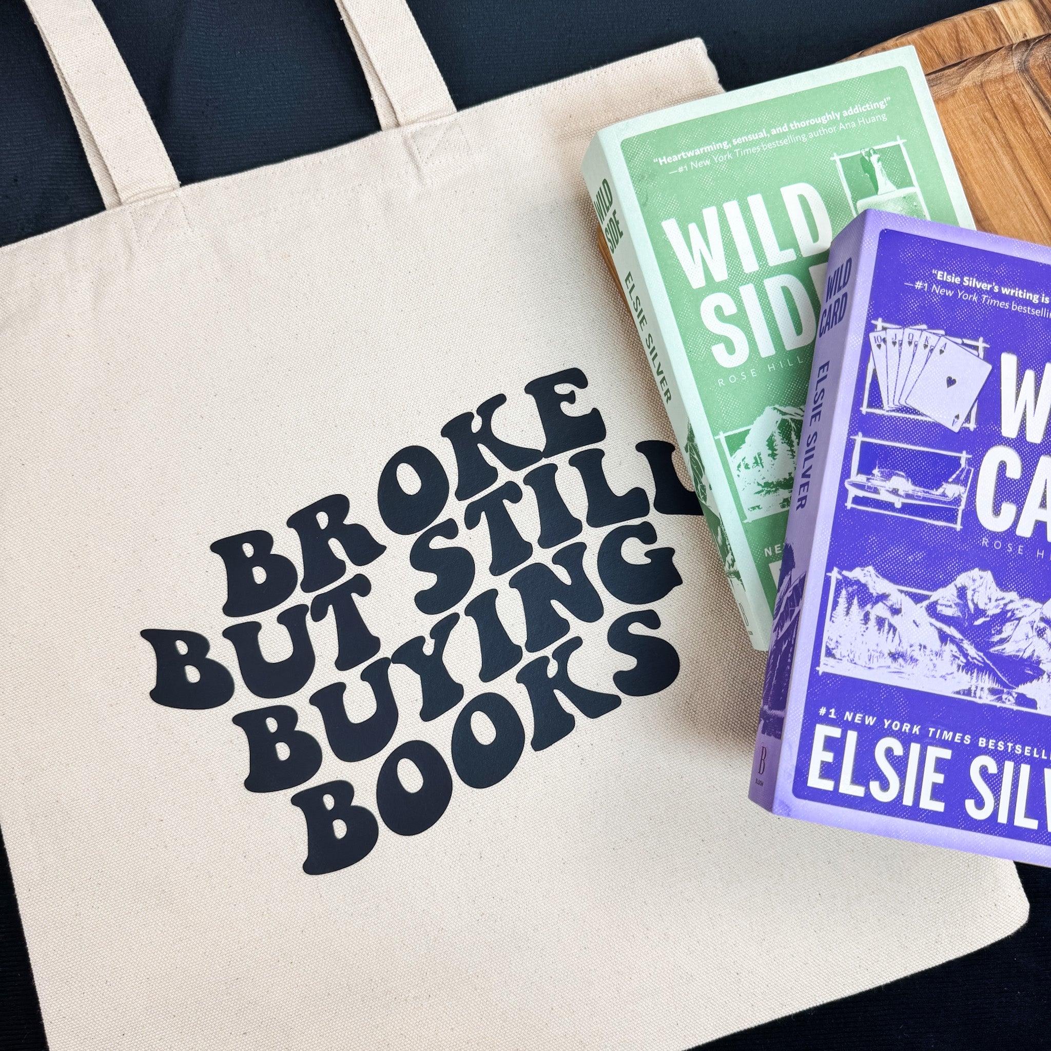 Broke But Still Buying Books canvas tote bag, view 3
