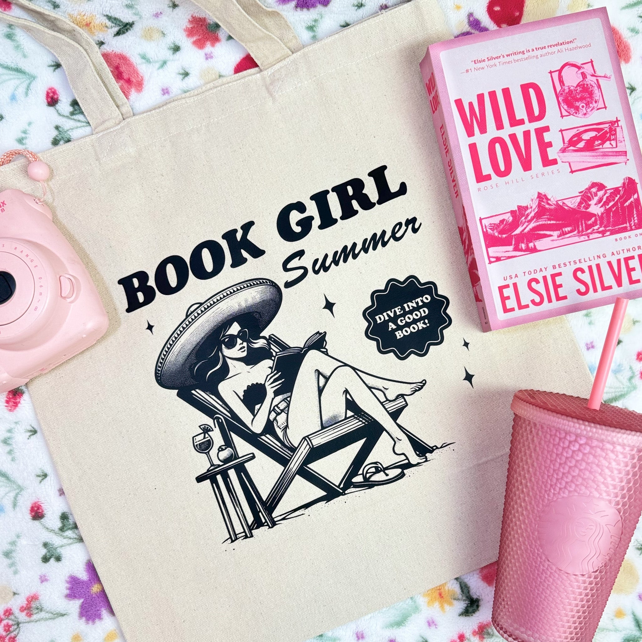 Book Girl Summer canvas tote bag, view 4