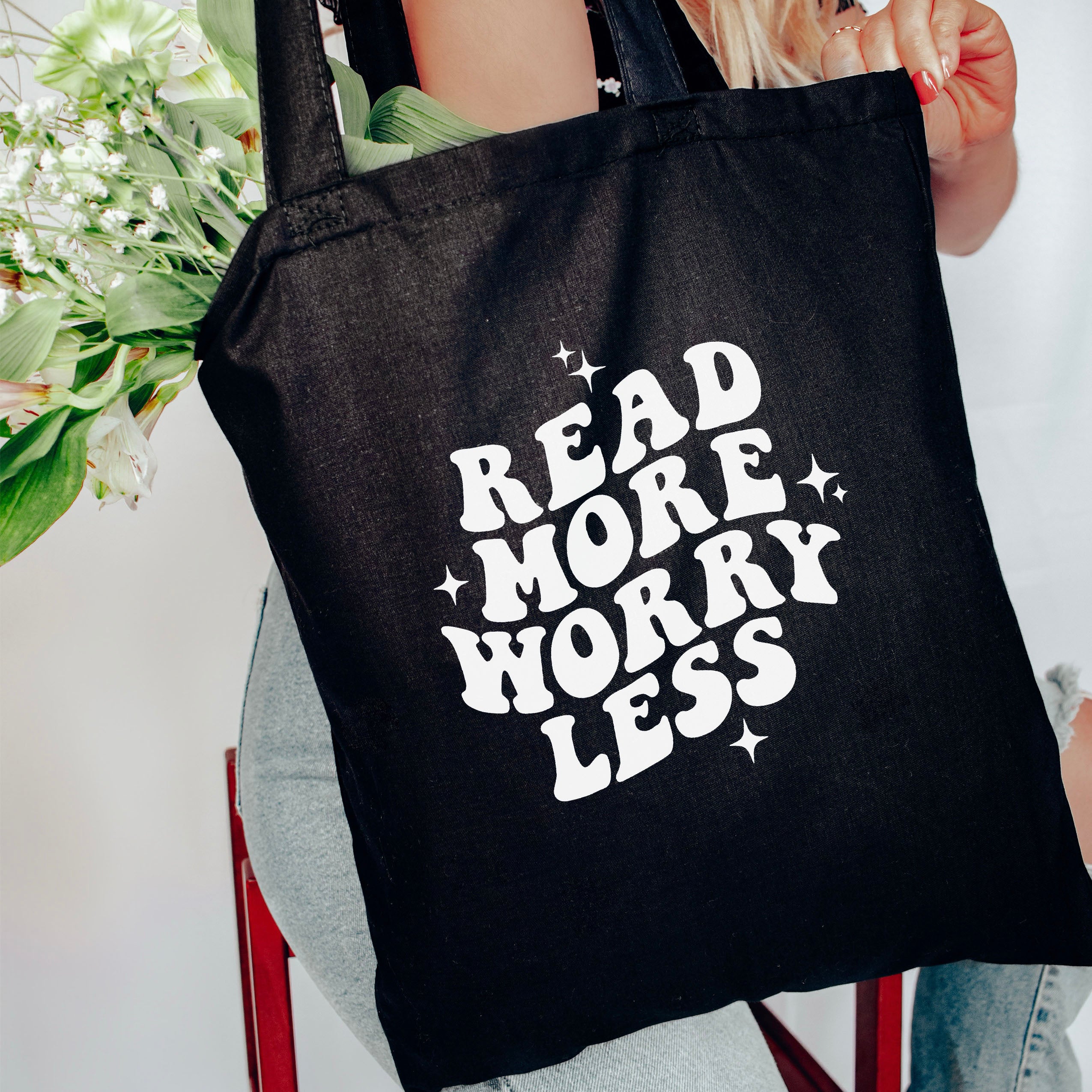 Read More Worry Less canvas tote bag, view 3