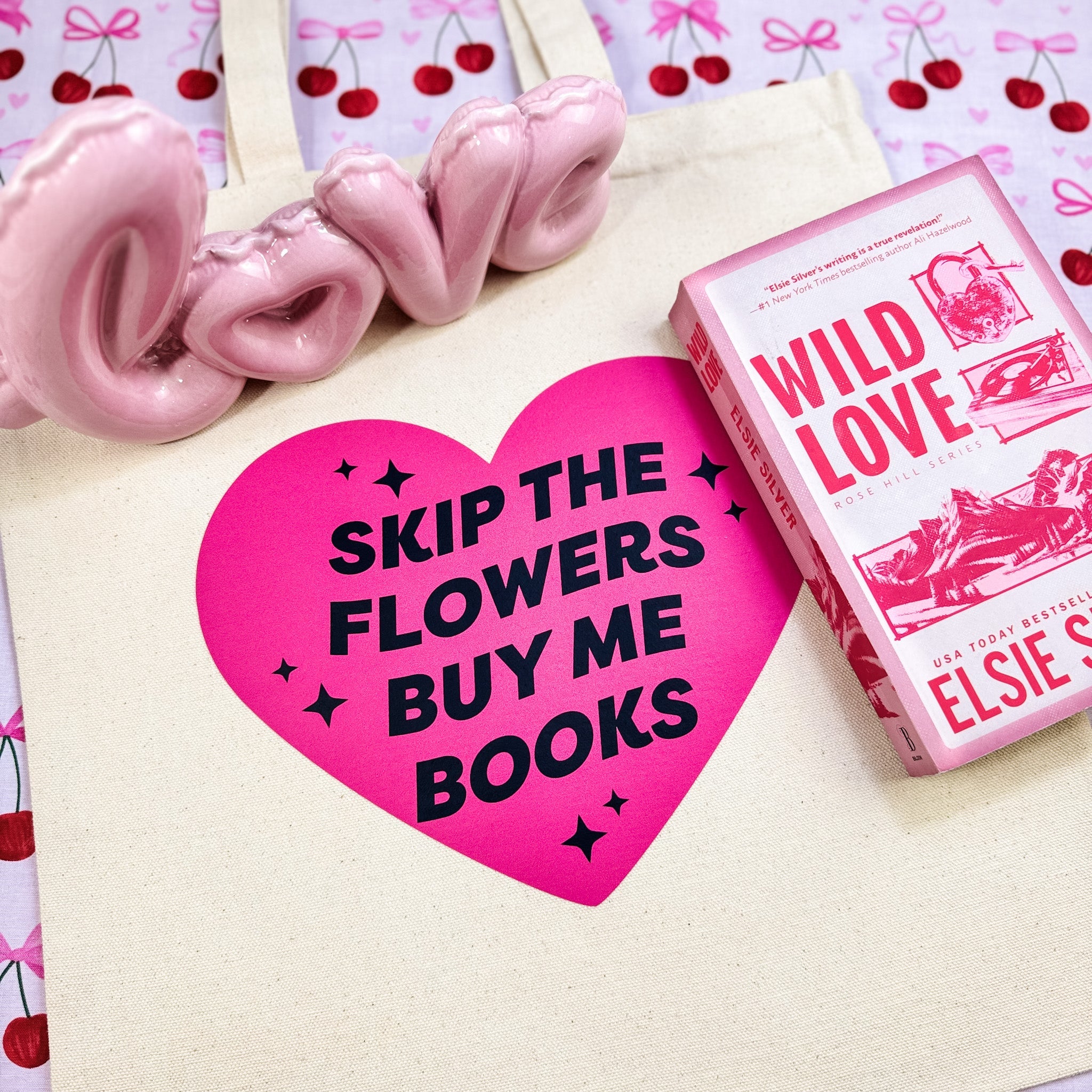 Skip the Flowers Buy Me Books canvas tote bag, view 2