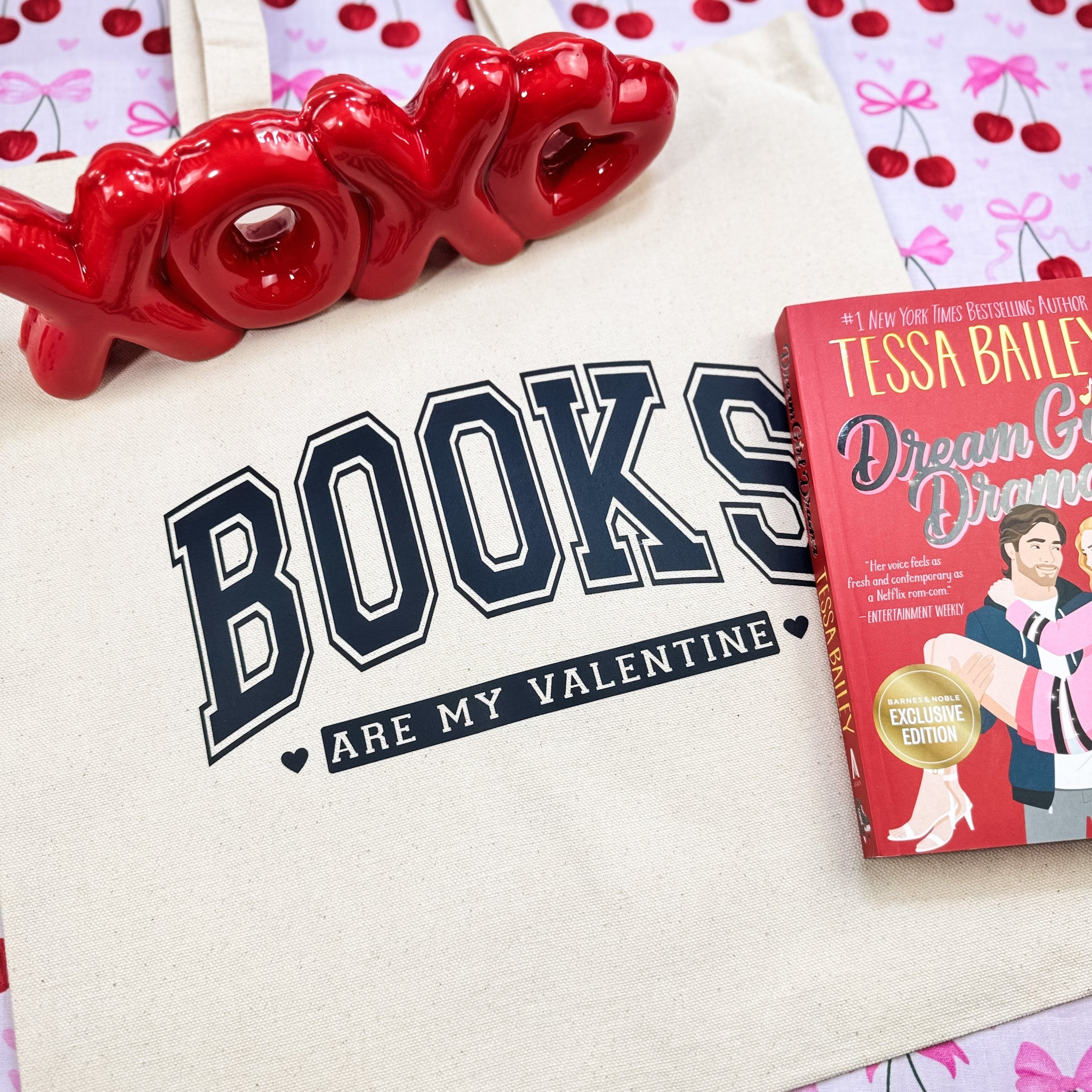 Books Are My Valentine canvas tote bag