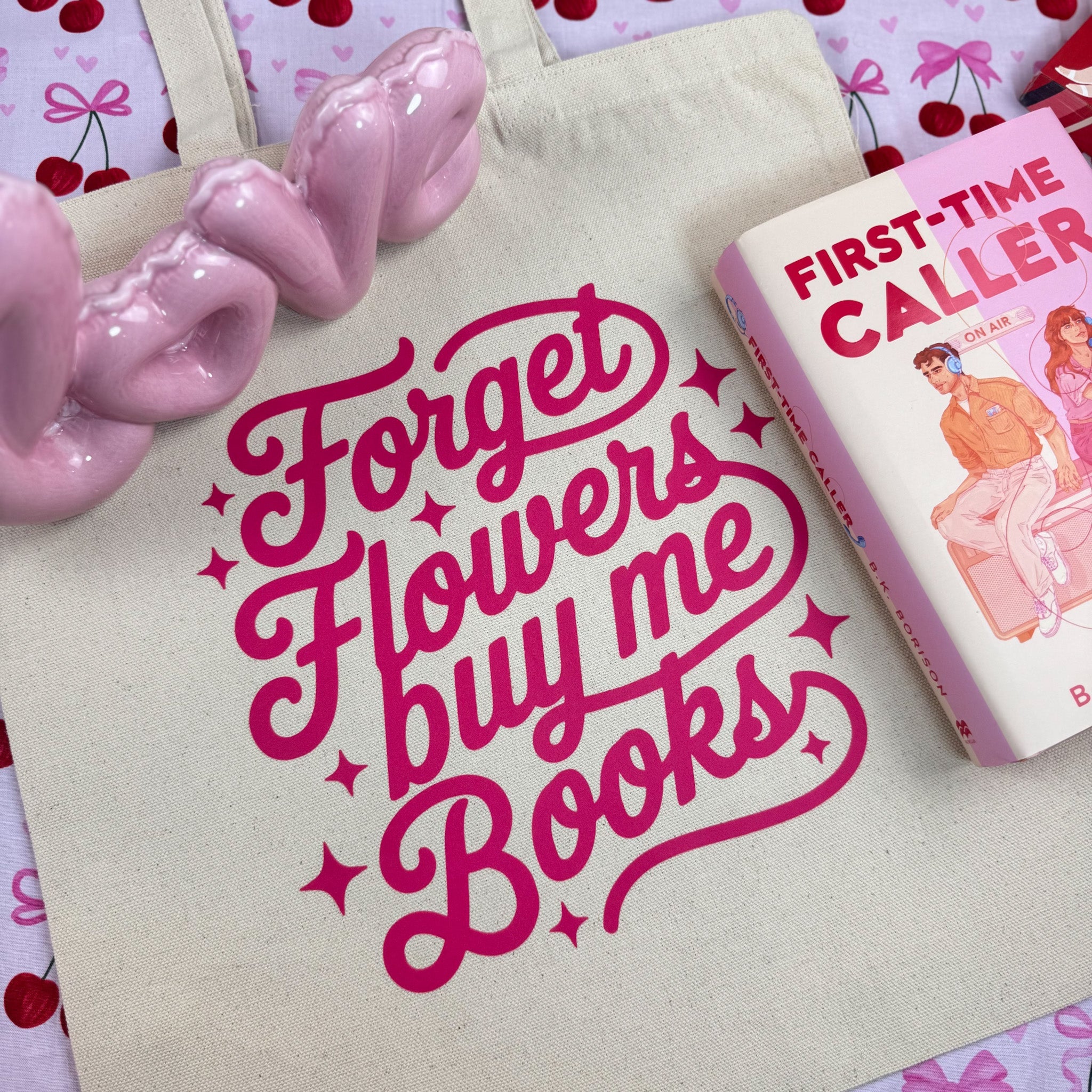 Forget Flowers Buy Me Books canvas tote bag, view 2
