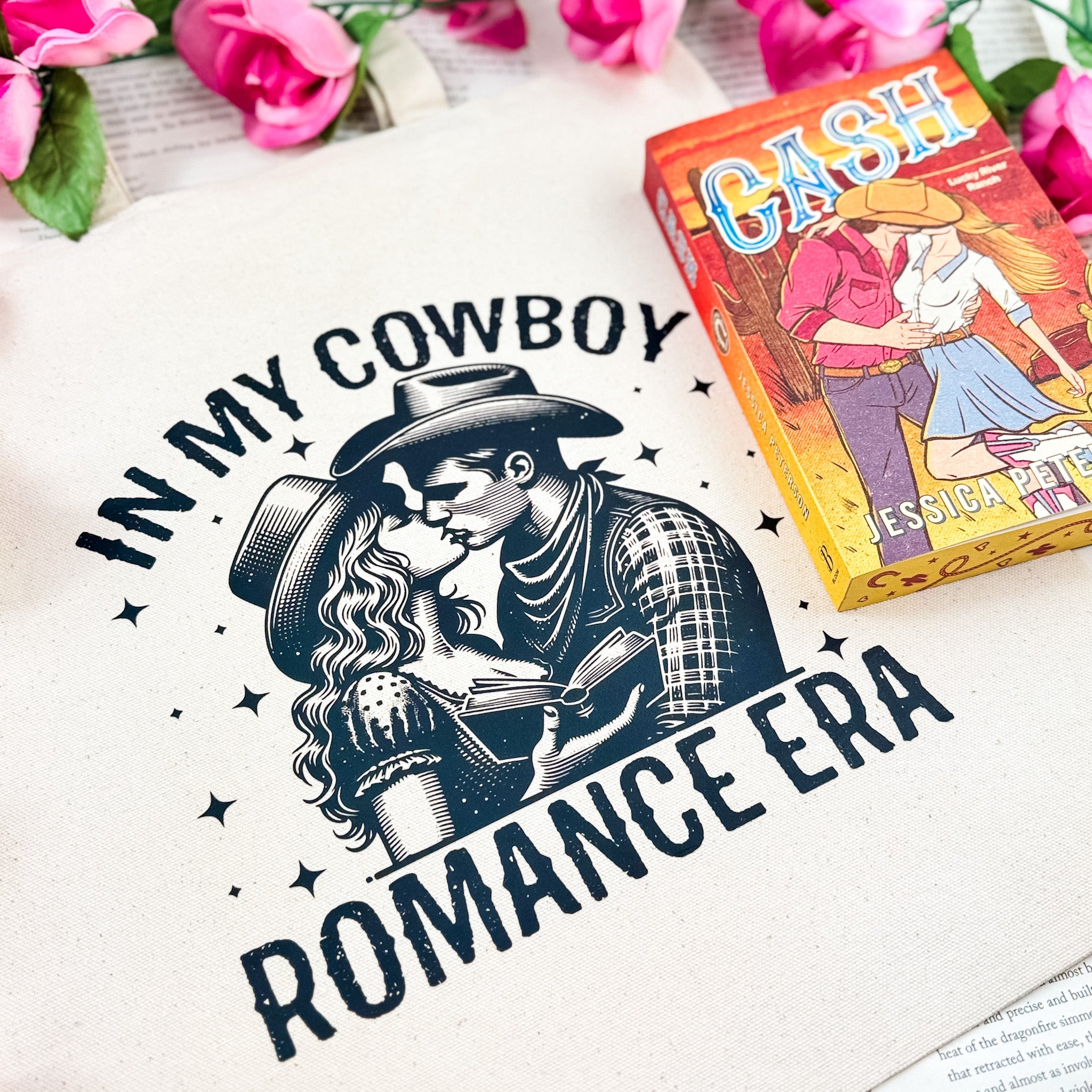 In My Cowboy Romance Era (Couple) canvas tote bag
