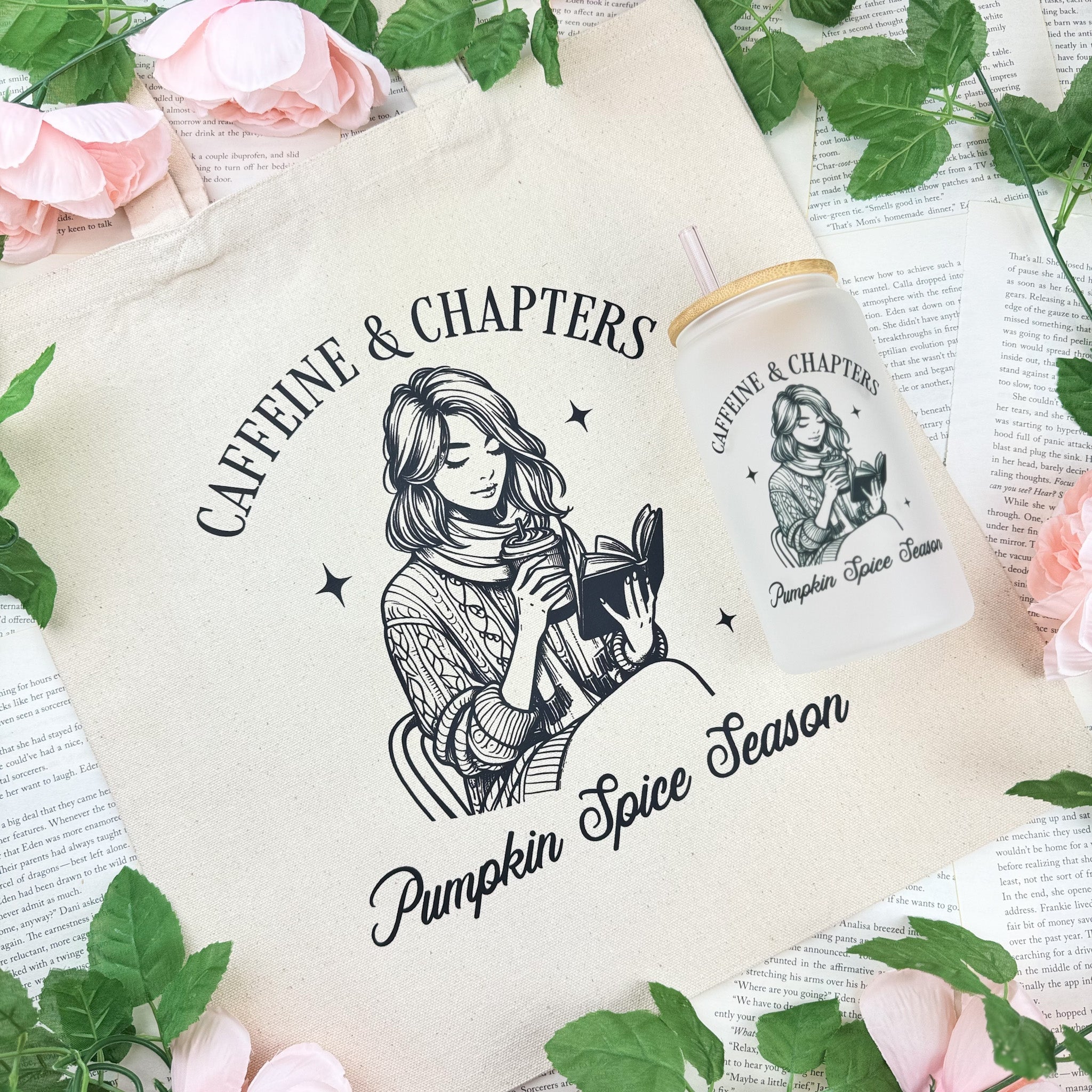 Caffeine and Chapters canvas tote bag, view 2