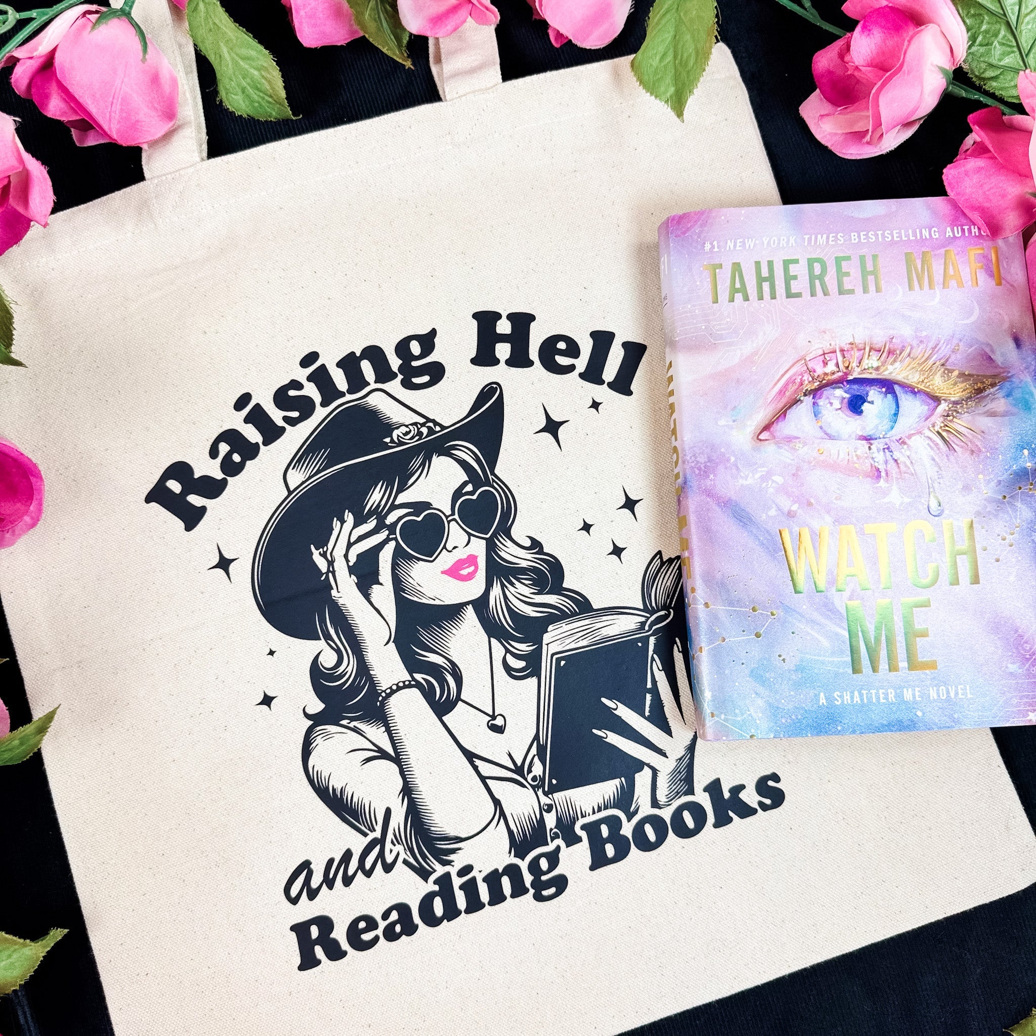 Raising Hell And Reading Books canvas tote bag, view 3