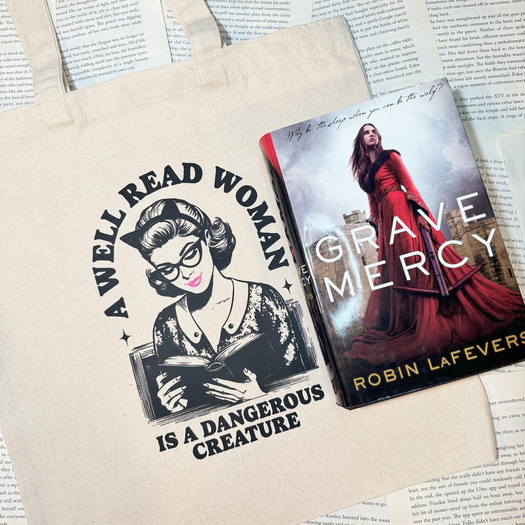 A Well Read Woman Is a Dangerous Creature canvas tote bag, view 3
