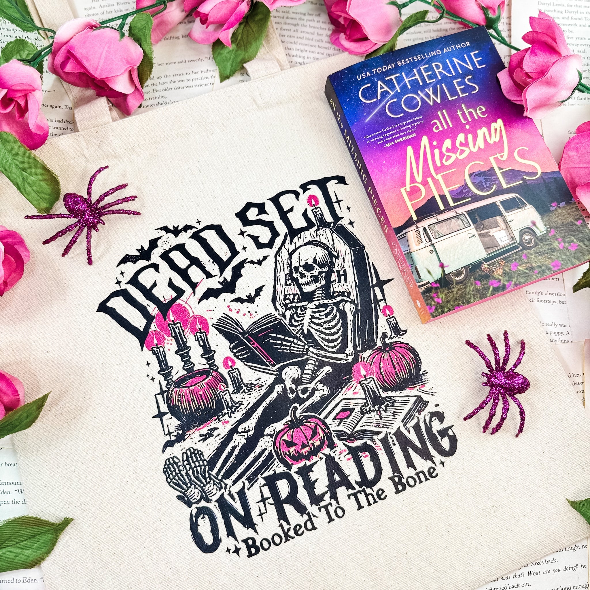 Dead Set On Reading canvas tote bag