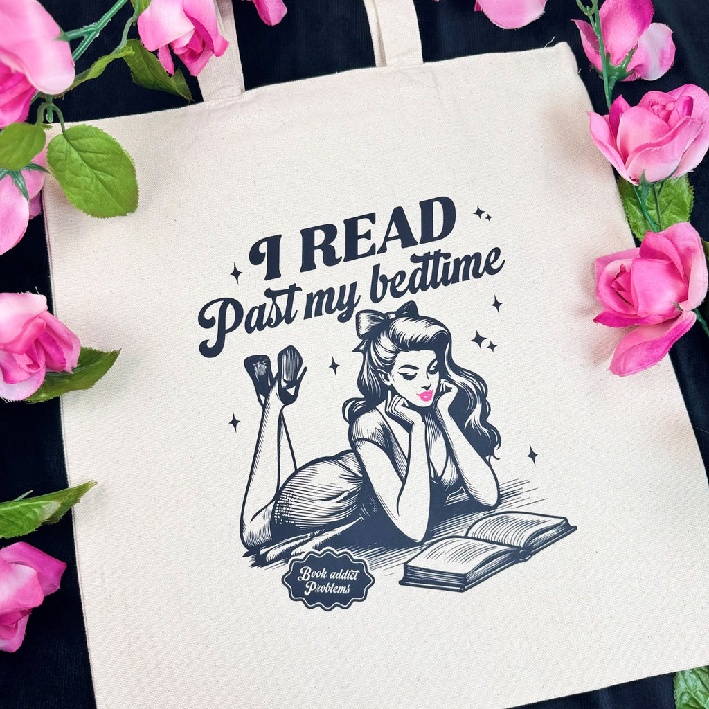 I Read Past My Bedtime canvas tote bag, view 3