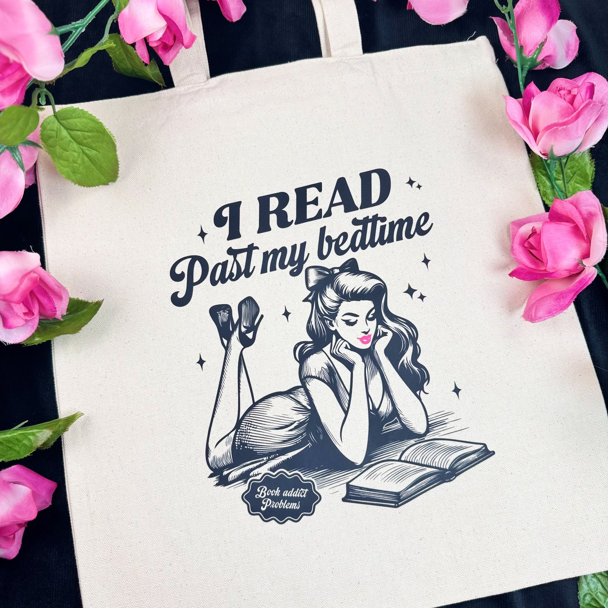 I Read Past My Bedtime canvas tote bag, view 3