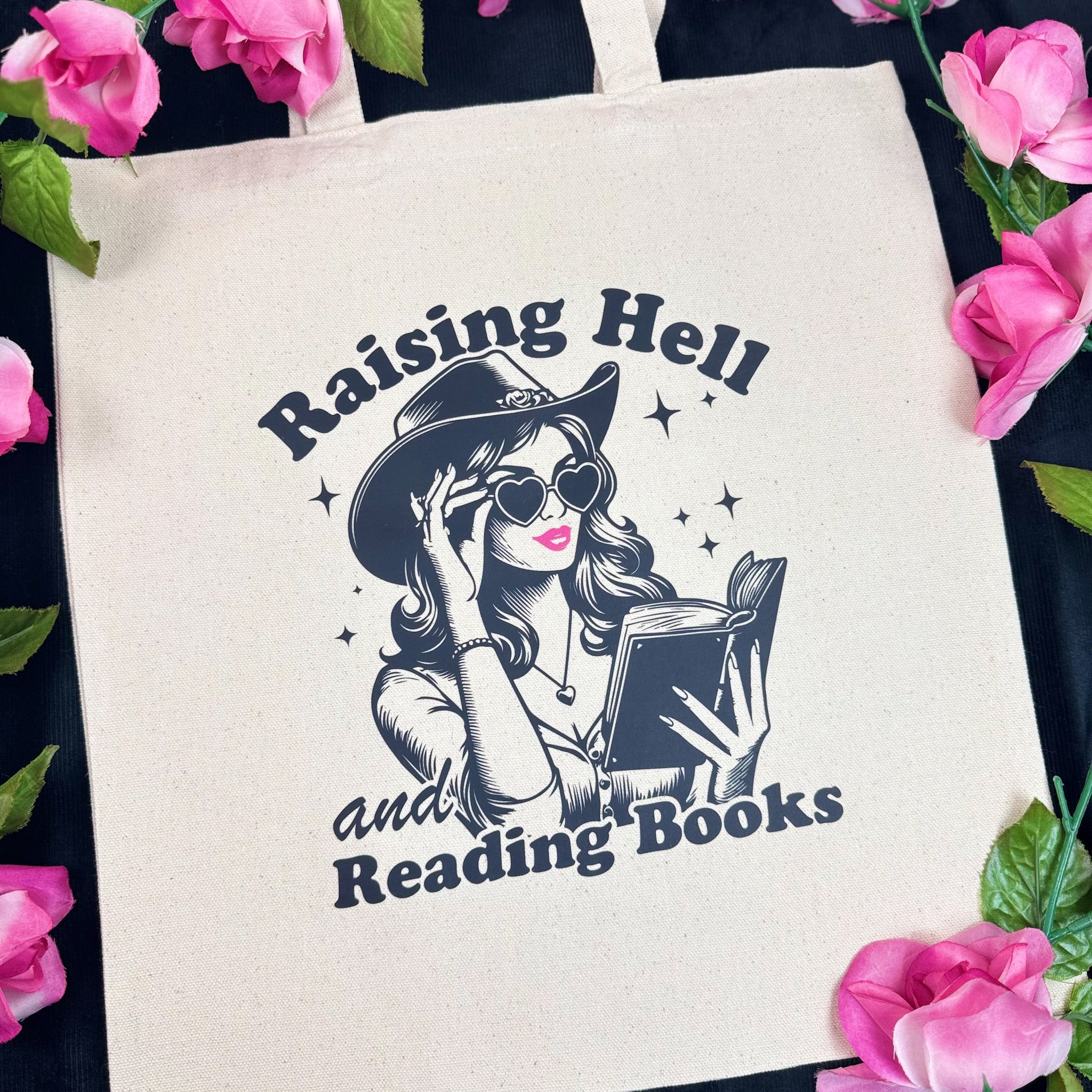 Raising Hell And Reading Books canvas tote bag