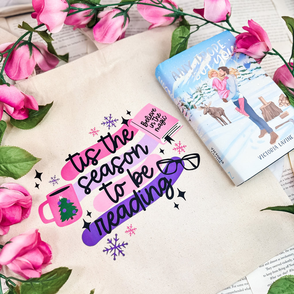 Tis the Season to Be Reading canvas tote bag