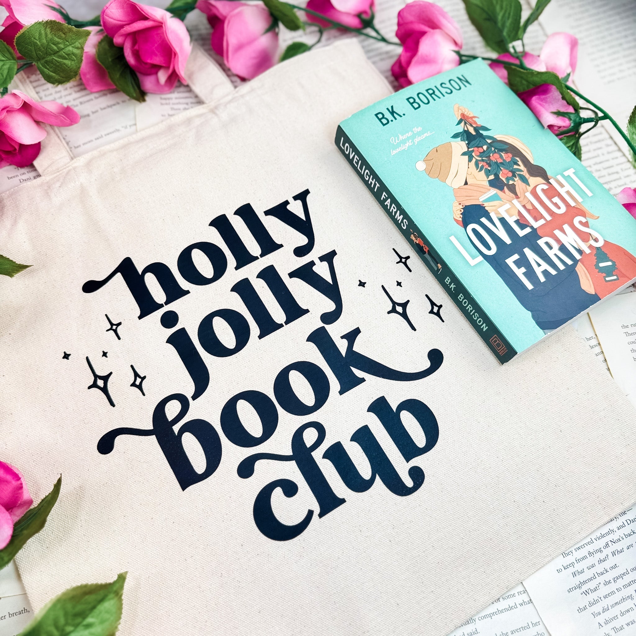 Holly Jolly Book Club canvas tote bag