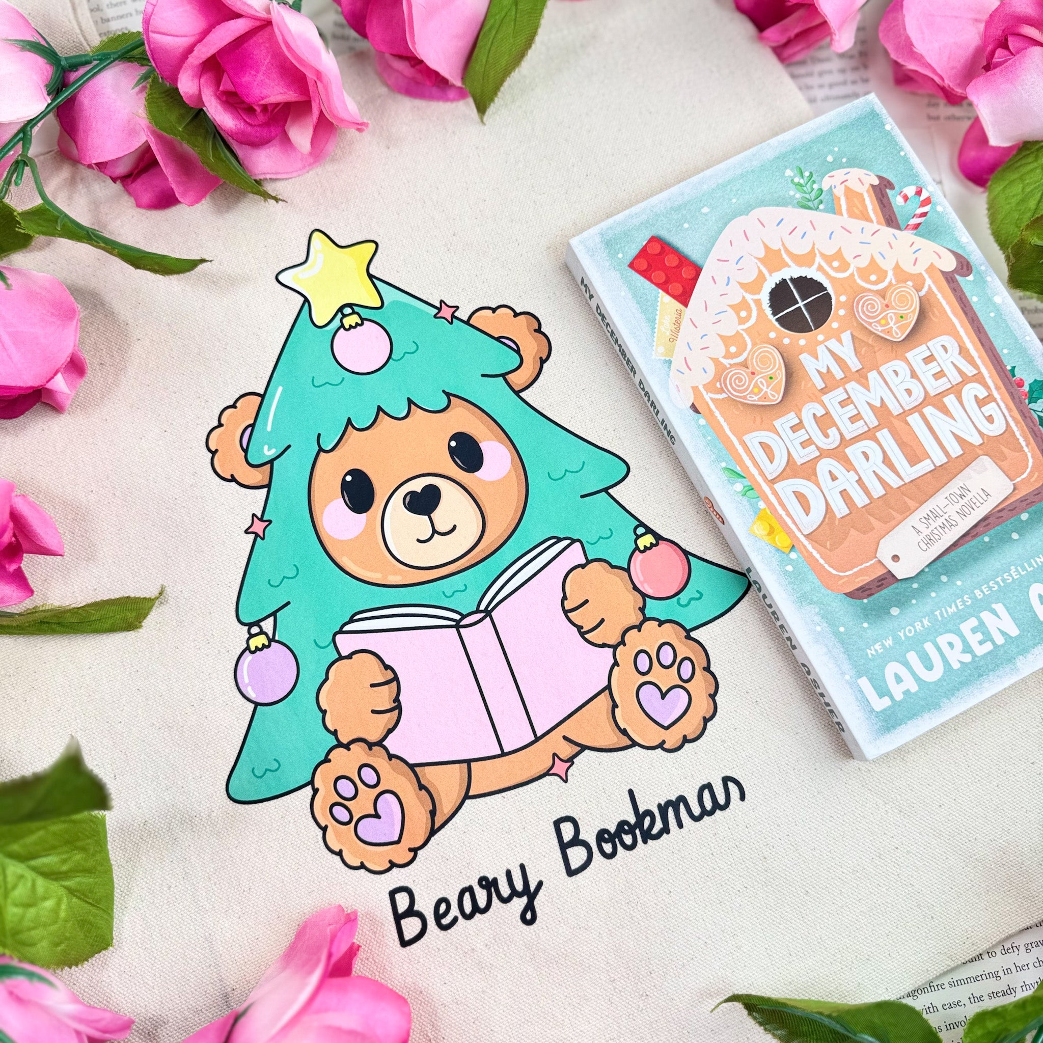 Beary Bookmas canvas tote bag