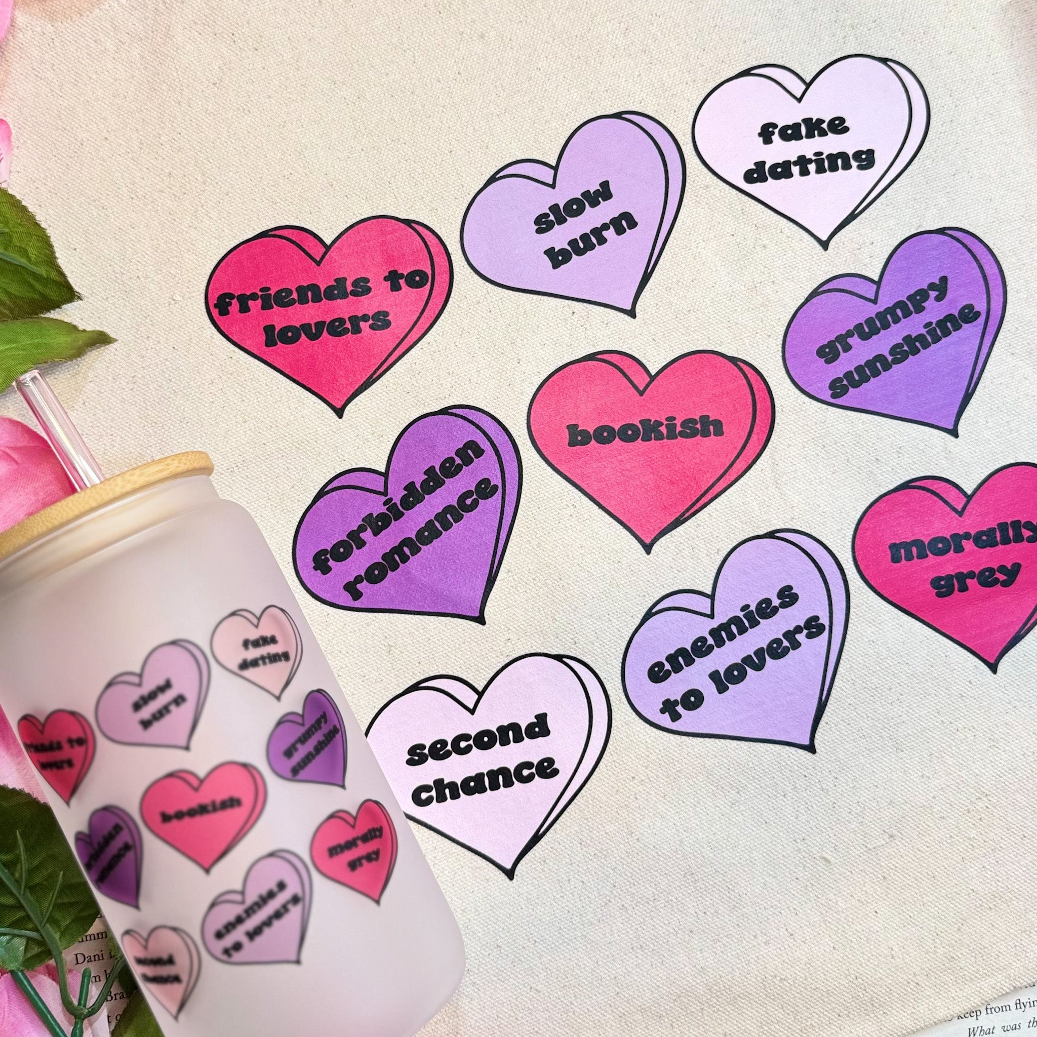 Bookish Tropes Candy Hearts canvas tote bag, view 2