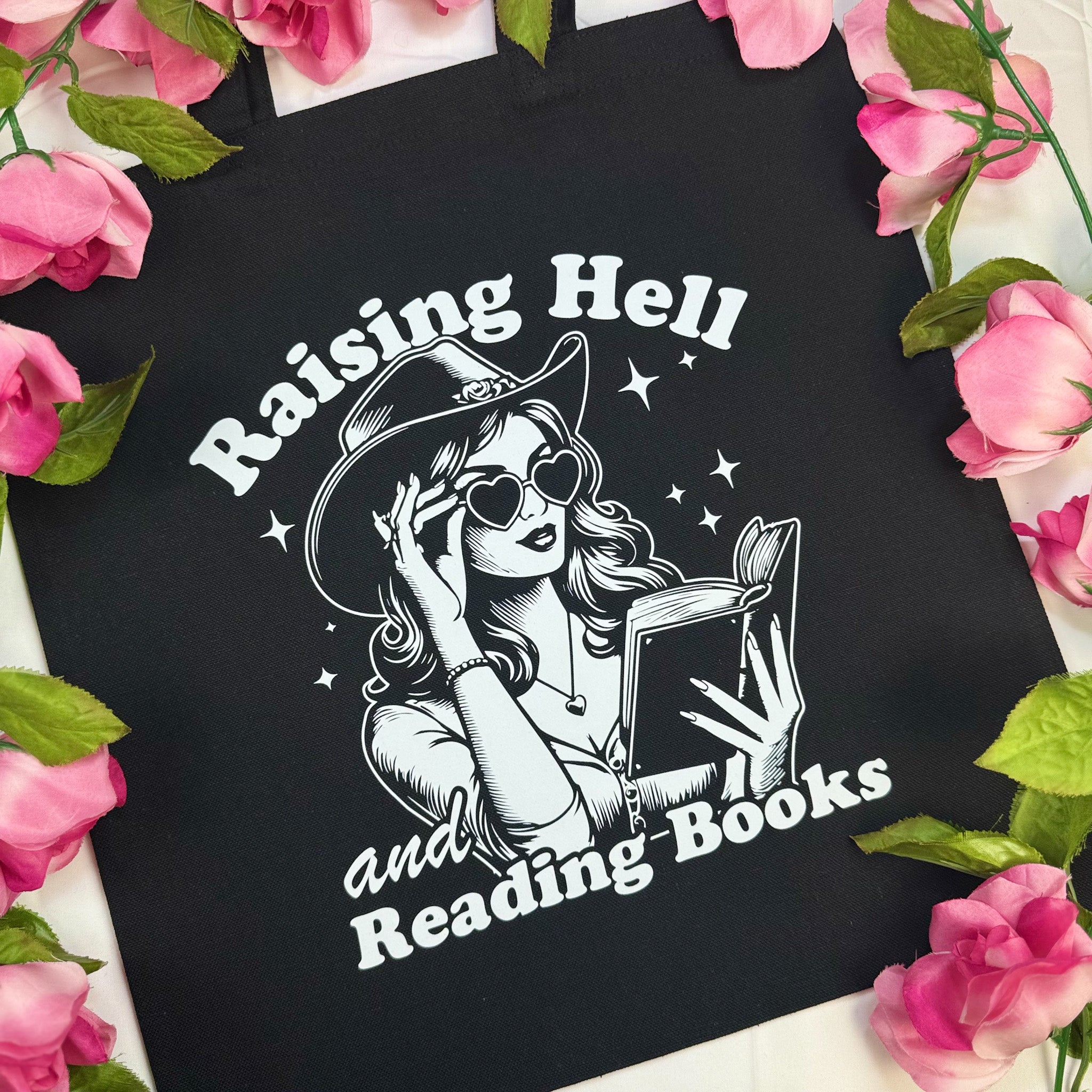 Raising Hell And Reading Books canvas tote bag, view 2