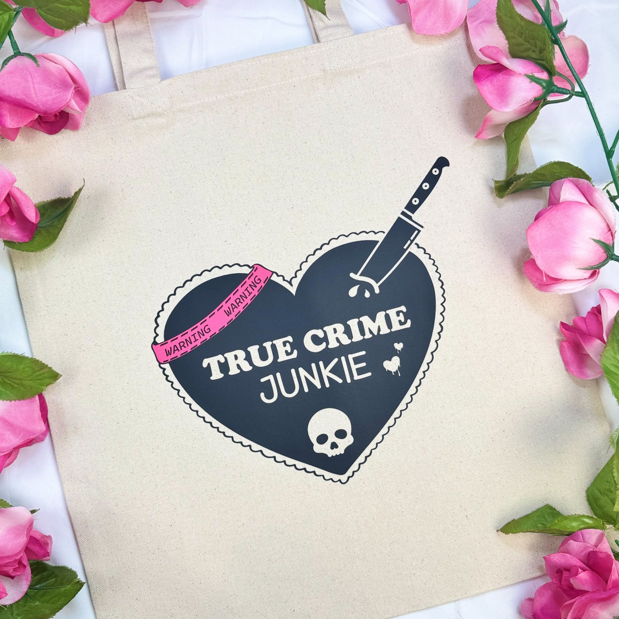 True Crime Junkie canvas tote bag