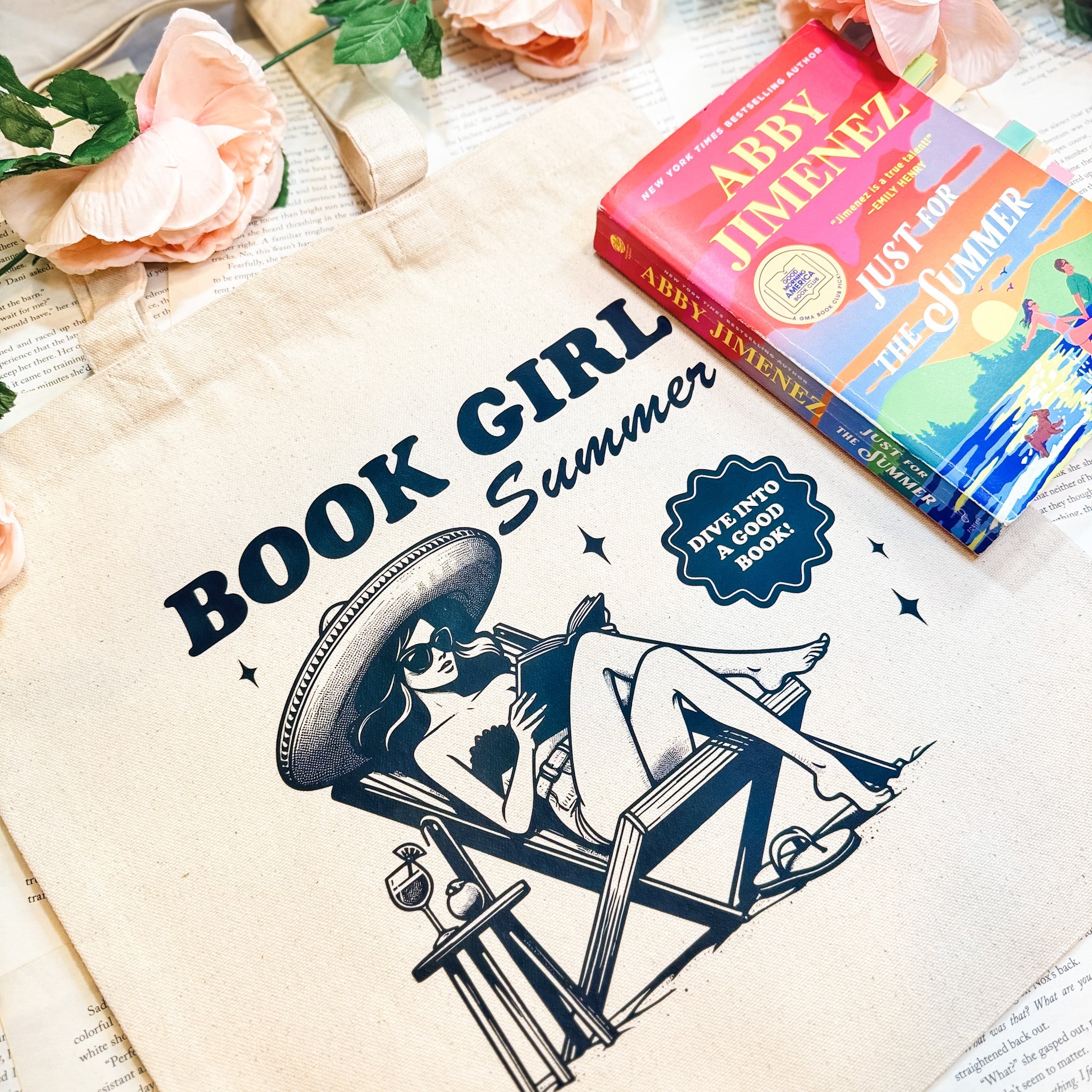 Book Girl Summer canvas tote bag, view 3