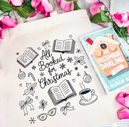 All Booked for Christmas canvas tote bag