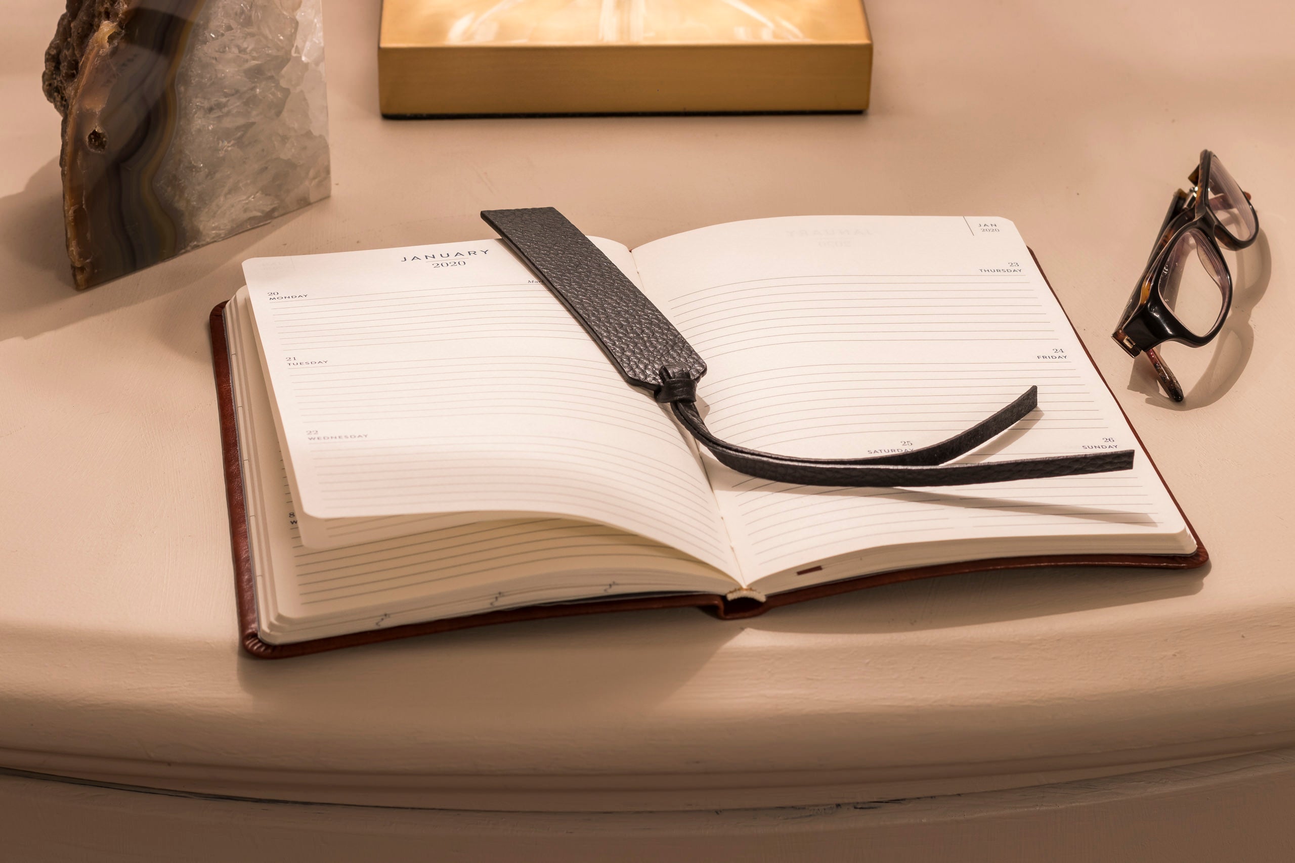 Kiko Leather Simple Bookmark in Black Pebble Leather, view 2