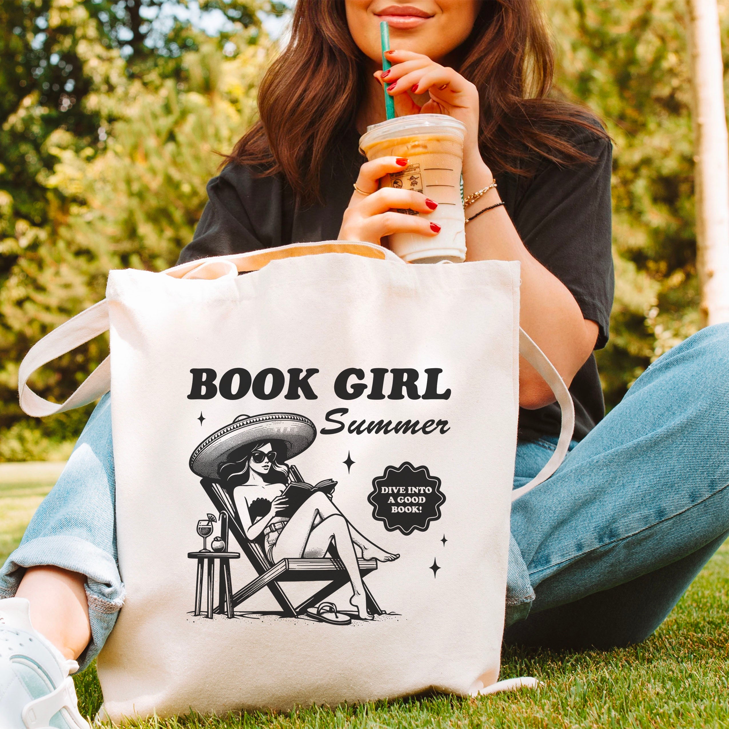Book Girl Summer canvas tote bag, view 5