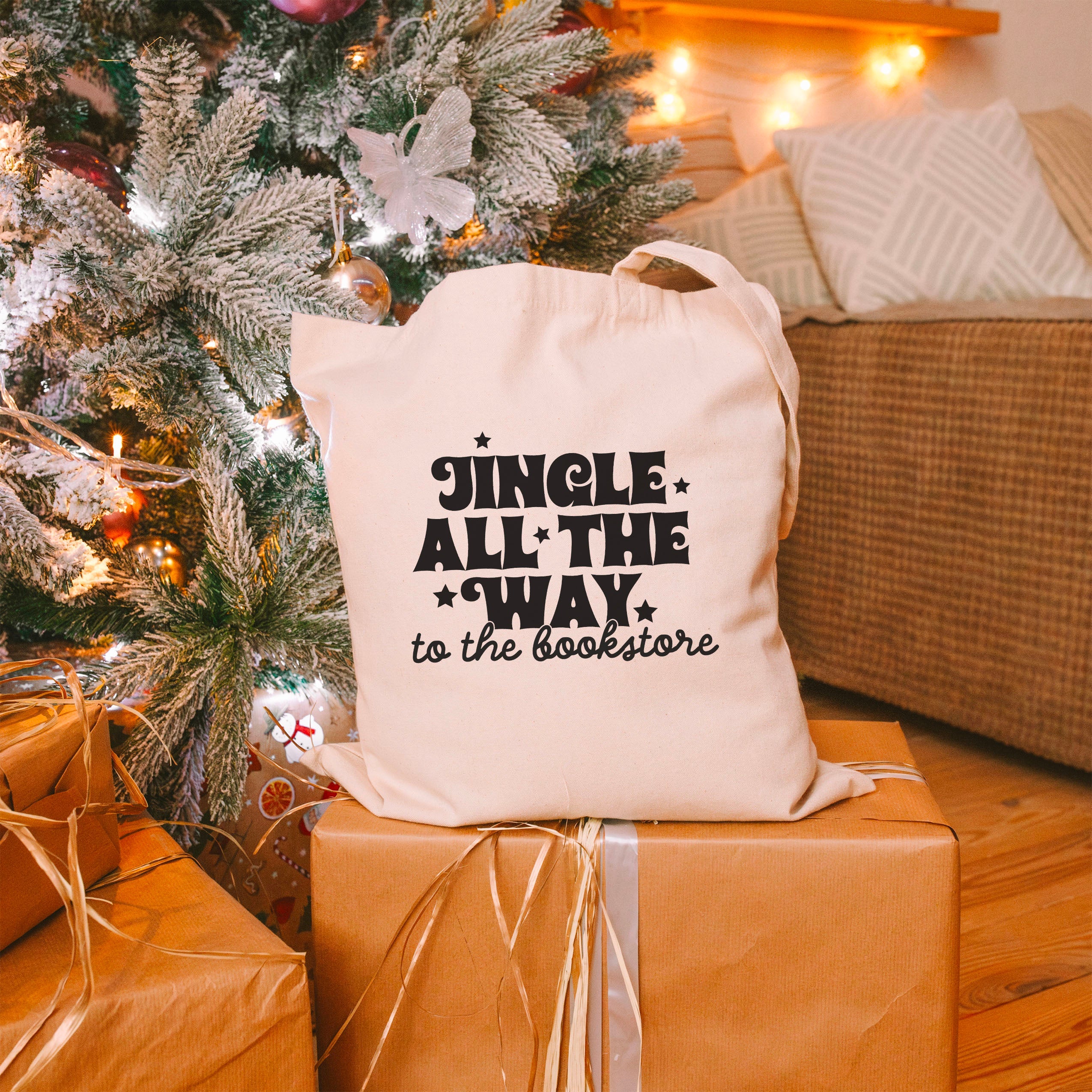 Jingle All The Way To The Bookstore canvas tote bag