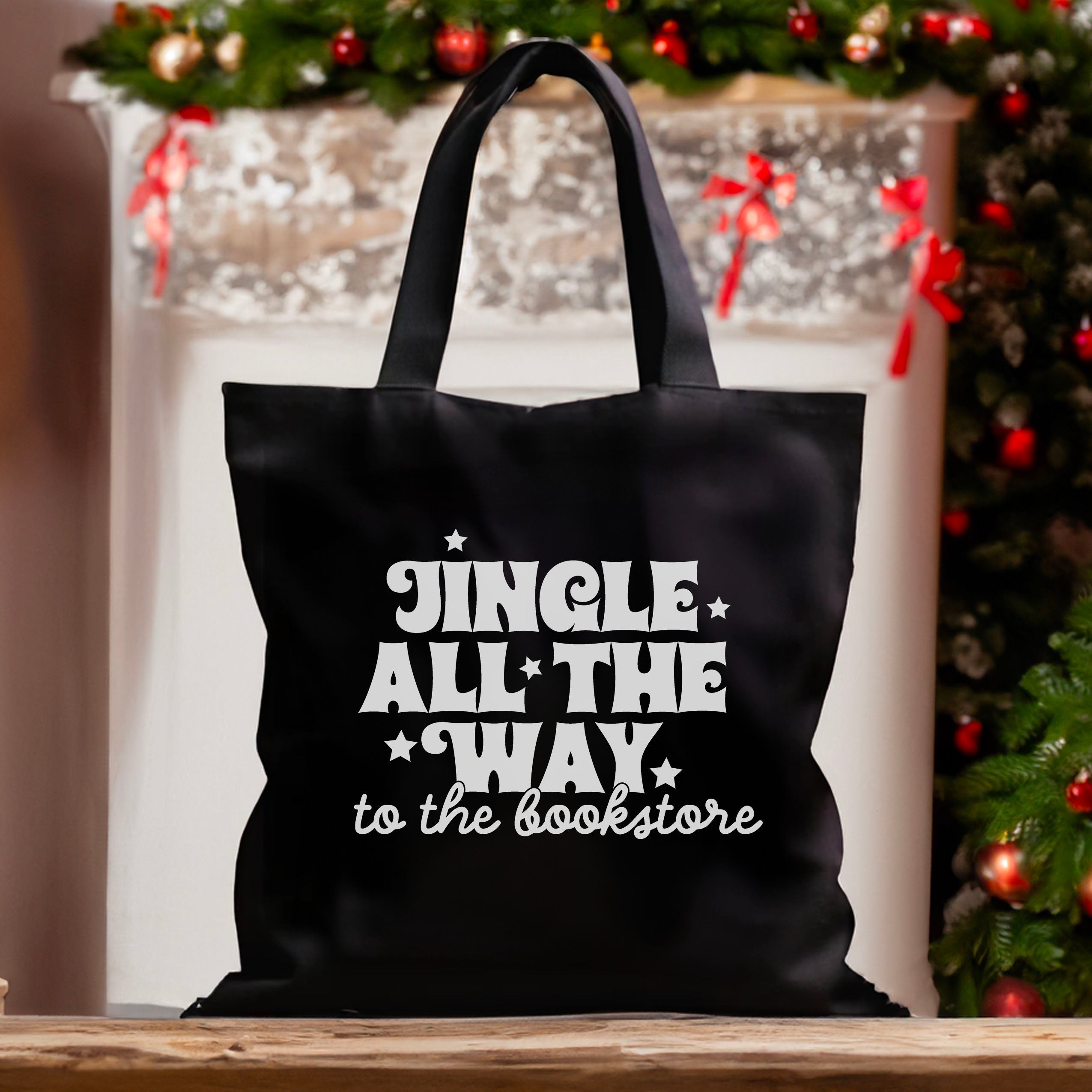 Jingle All The Way To The Bookstore canvas tote bag, view 2