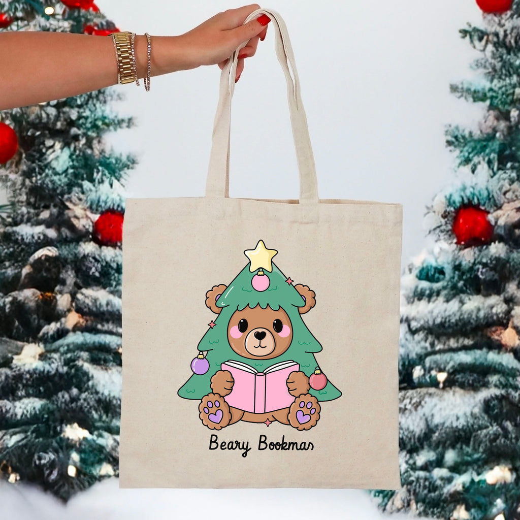 Beary Bookmas canvas tote bag, view 2