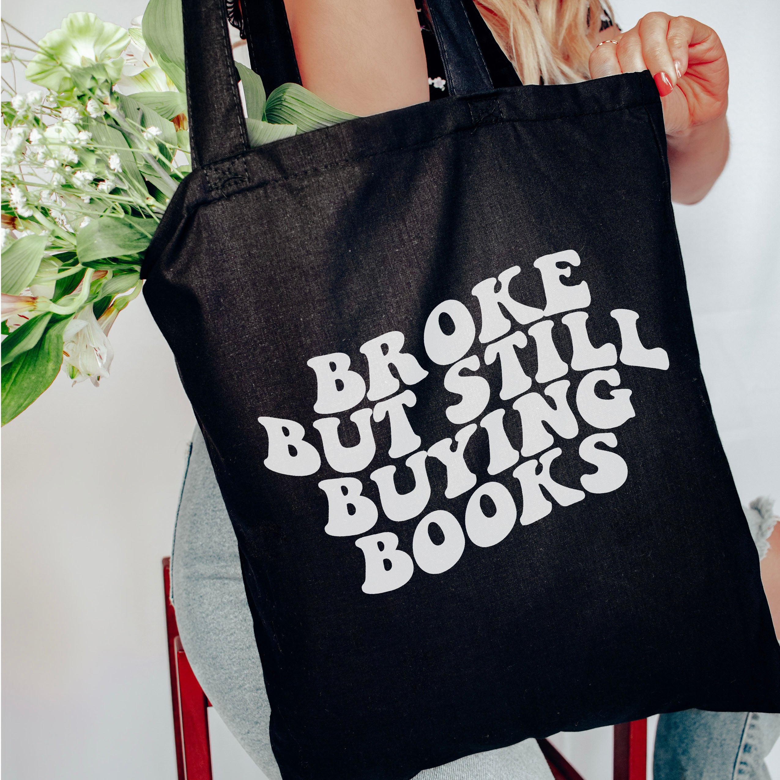 Broke But Still Buying Books canvas tote bag, view 2