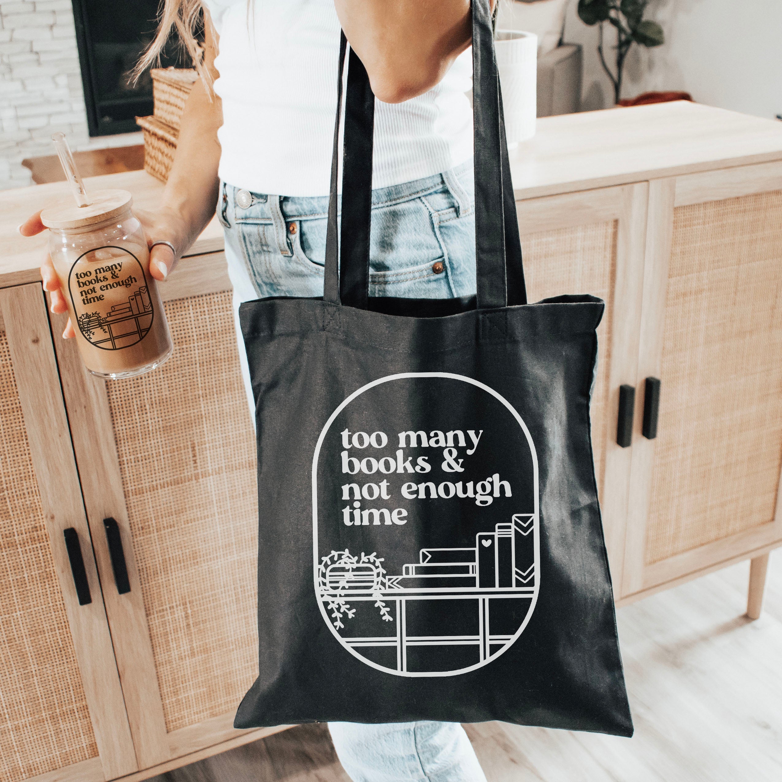 Too Many Books & Not Enough Time canvas tote bag, view 3