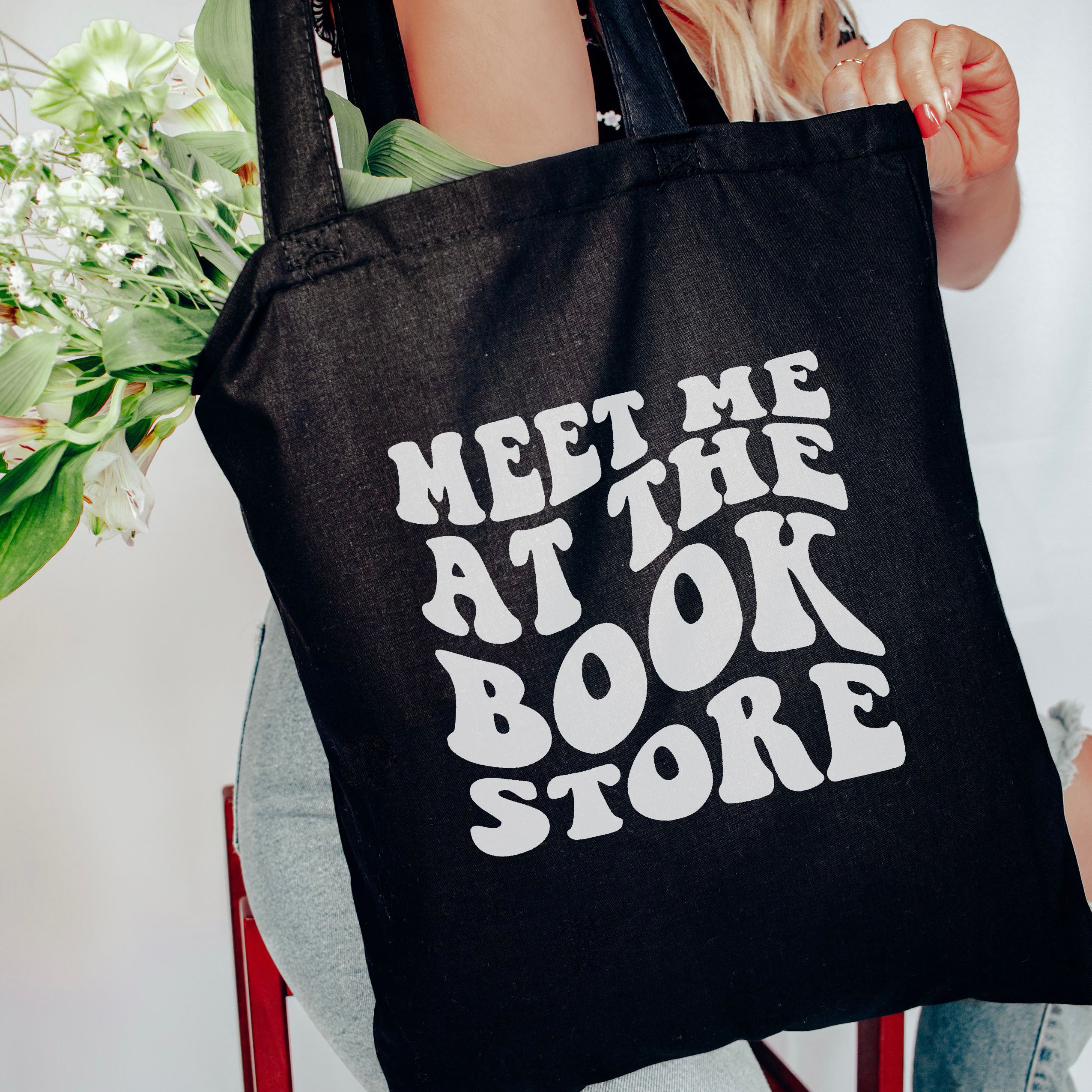 Meet Me at the Bookstore canvas tote bag