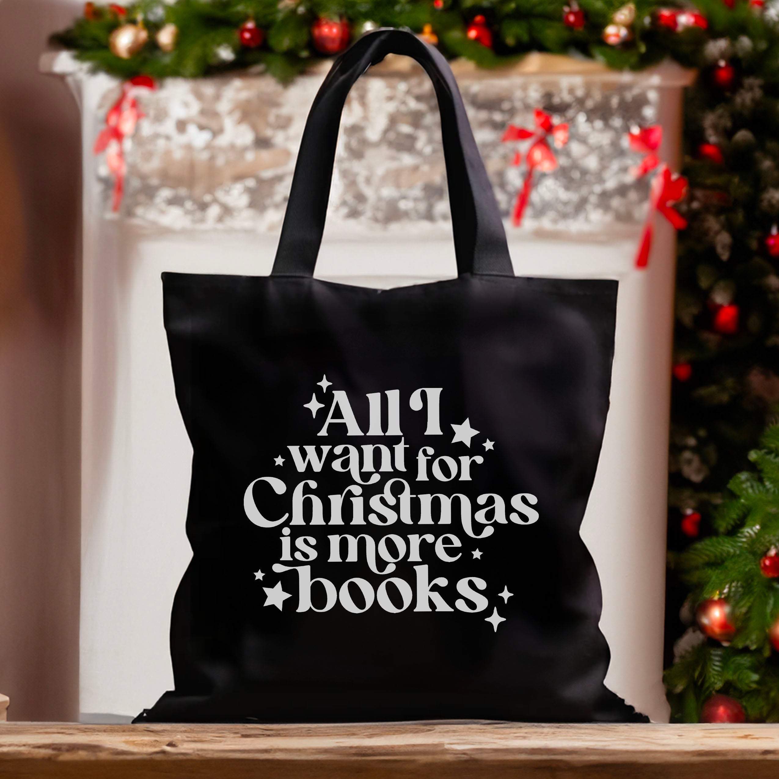 All I Want for Christmas is More Books canvas tote bag, view 2
