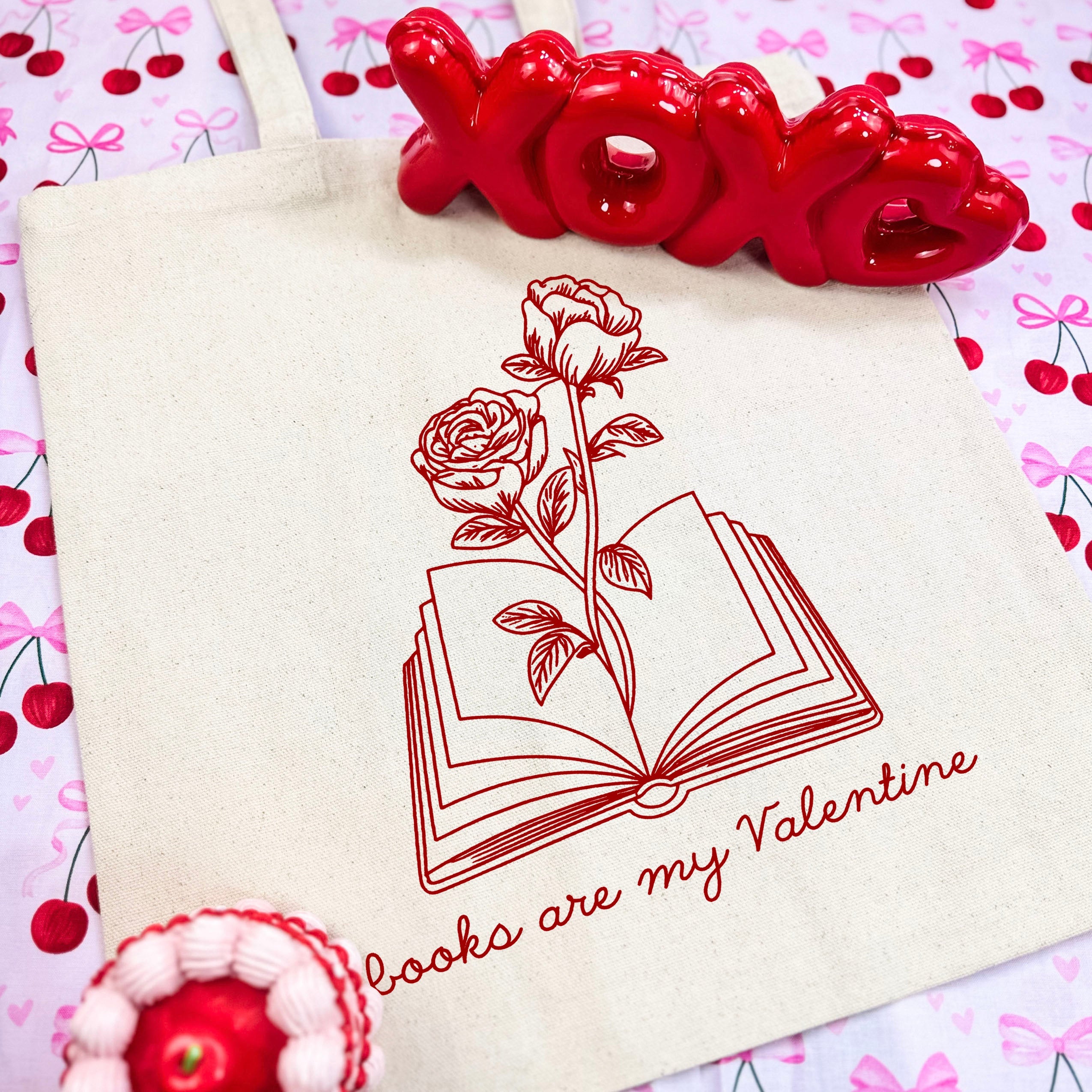 Books Are My Valentine (Floral) canvas tote bag