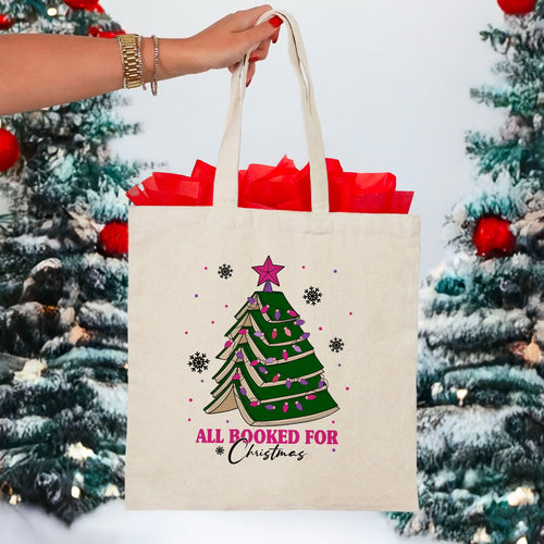 All Booked for Christmas canvas tote bag, view 2