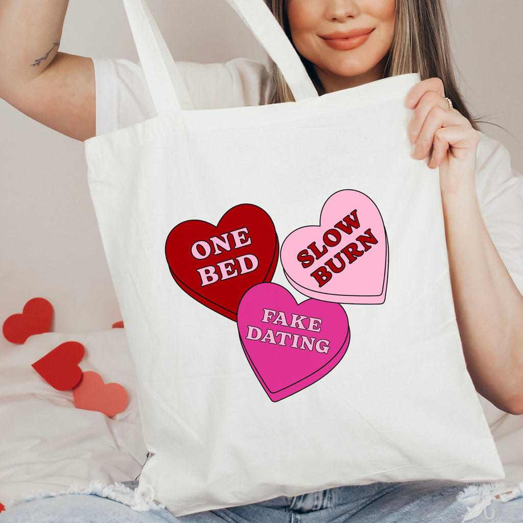 Reader Candy Hearts canvas tote bag, view 2