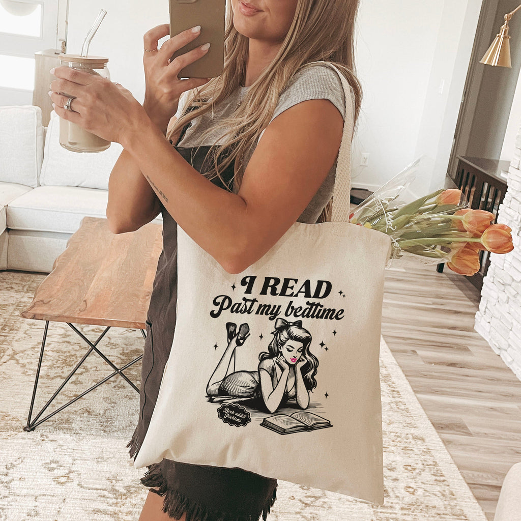 I Read Past My Bedtime canvas tote bag, view 4