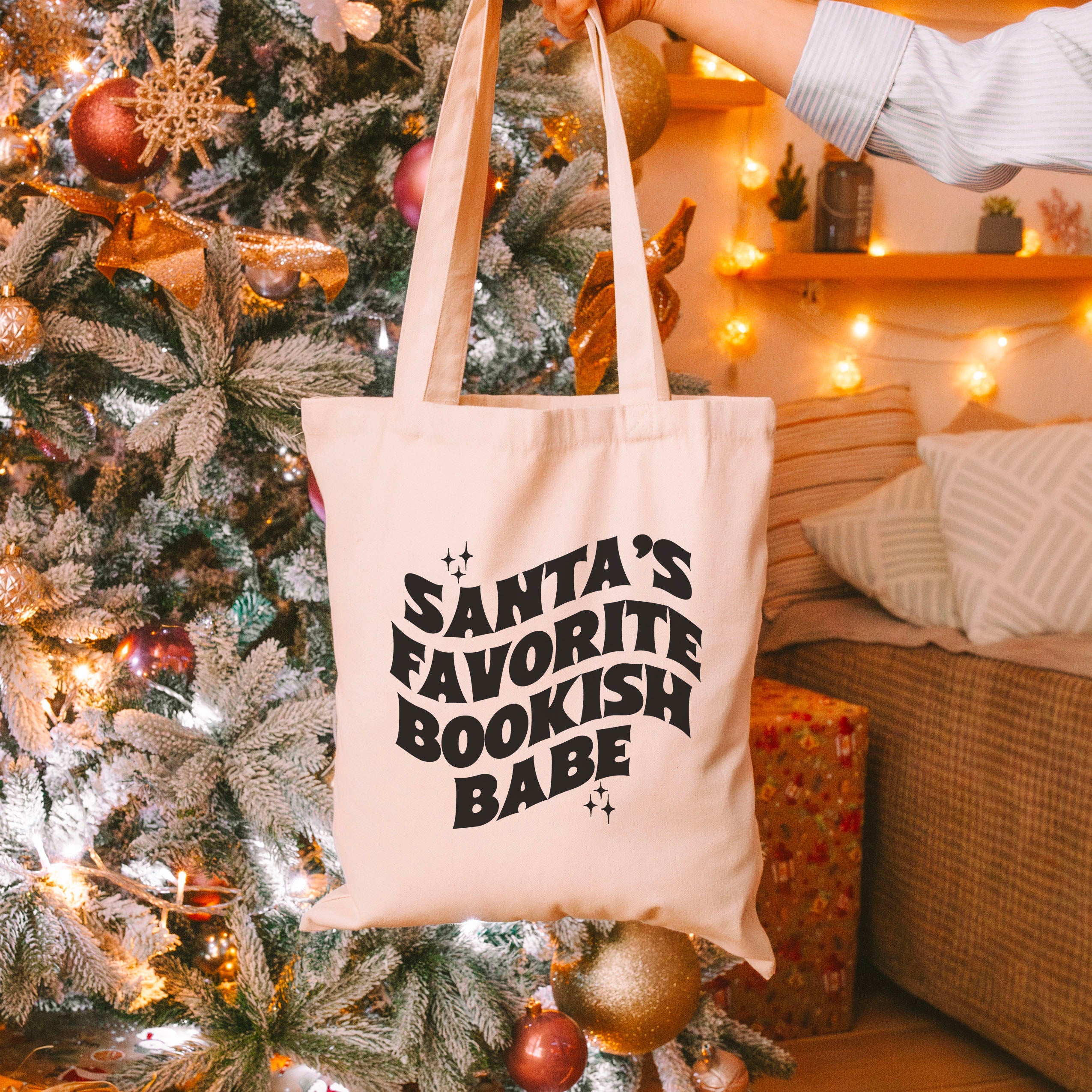 Santa’s Favorite Bookish Babe canvas tote bag