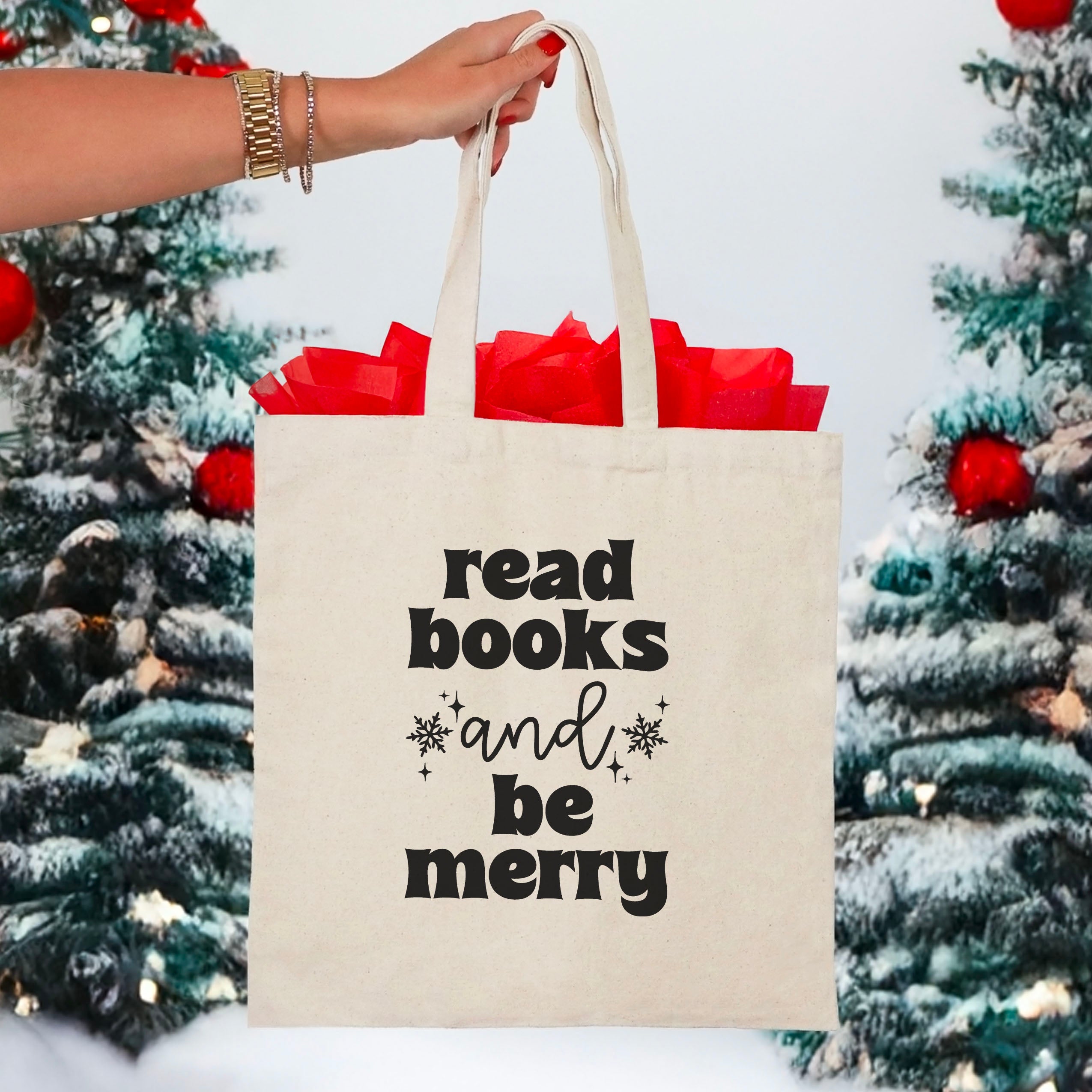 Read Books and Be Merry canvas tote bag