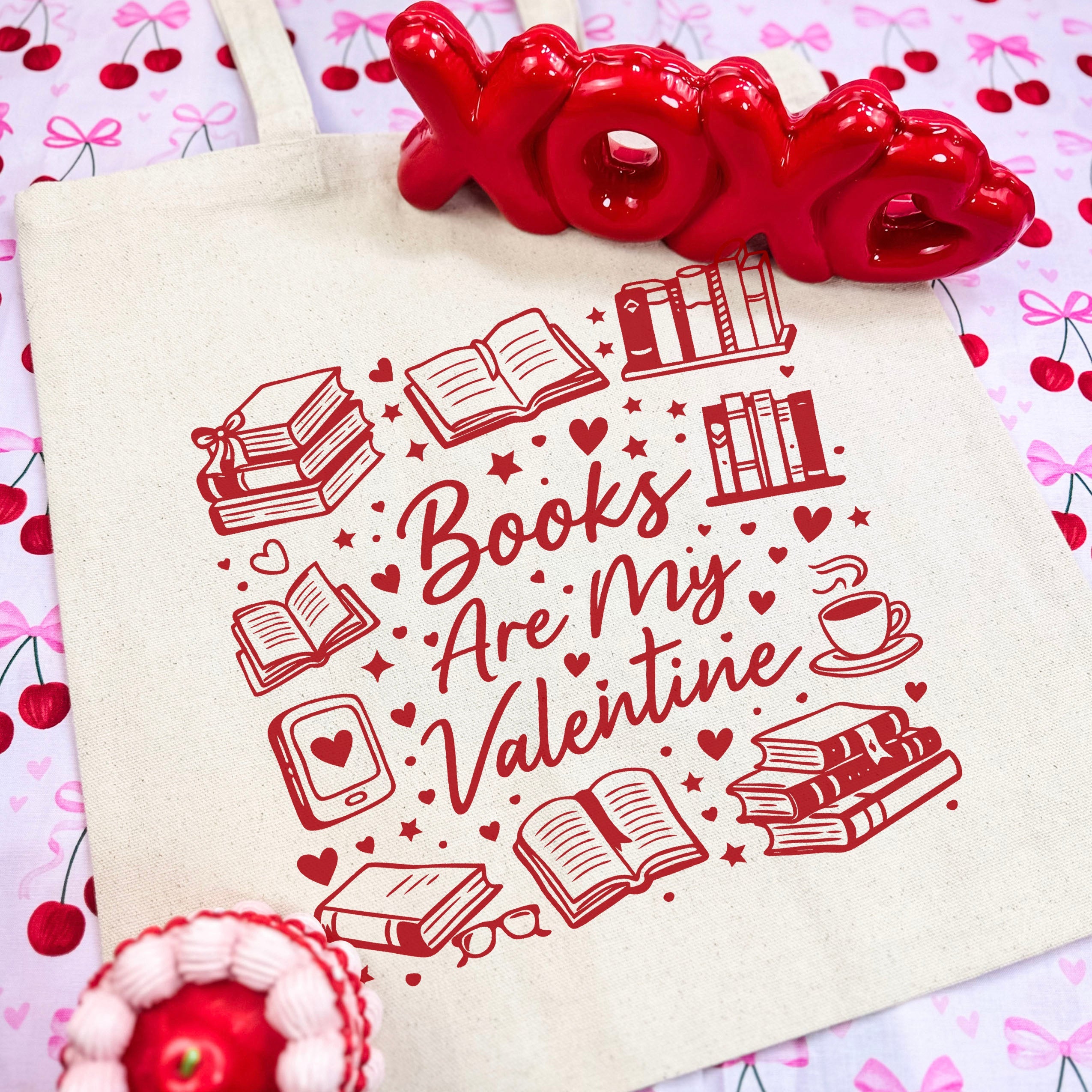 Books Are My Valentine (Graphic) canvas tote bag, view 2