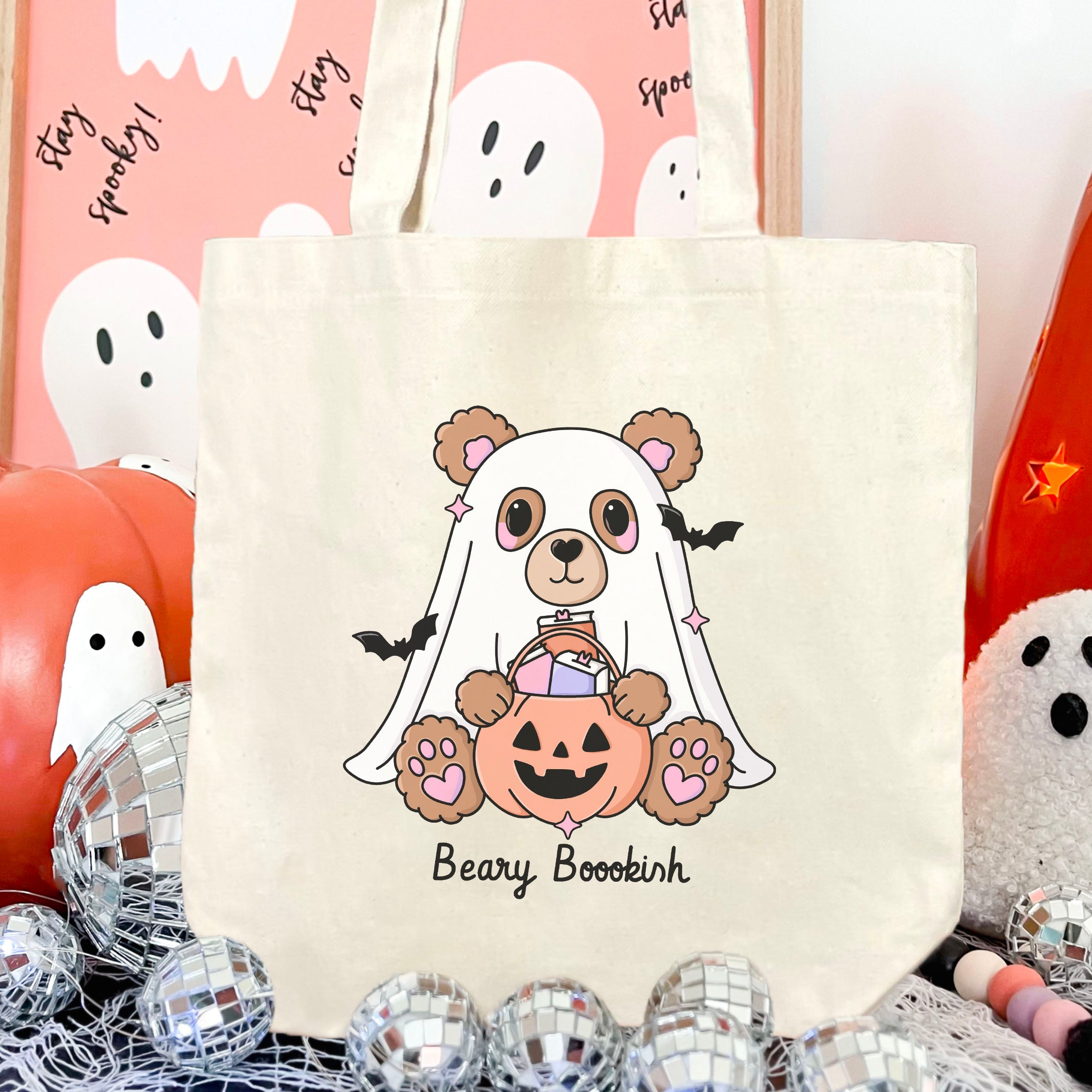 Beary Bookish canvas tote bag