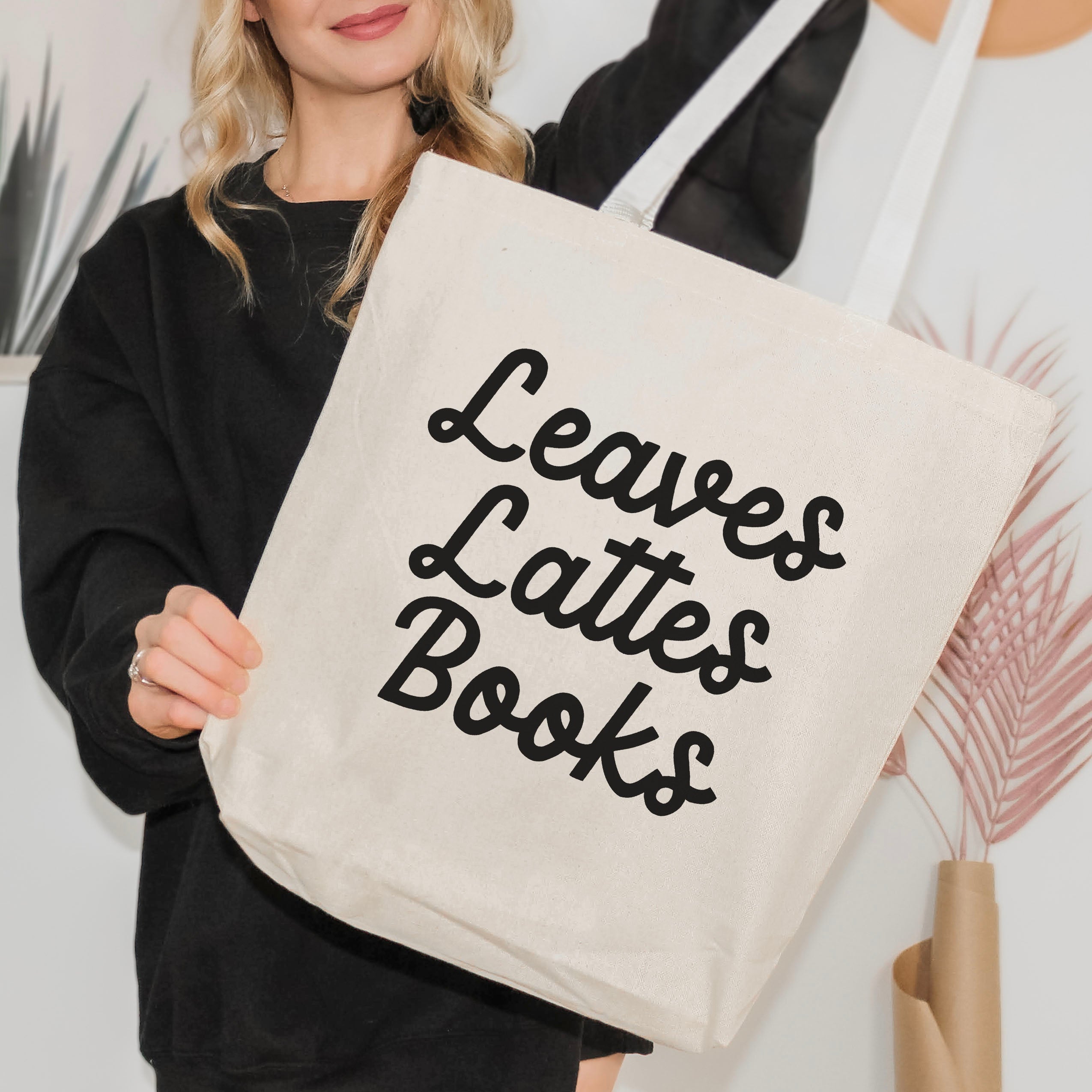 Leaves, Lattes, Books canvas tote bag, view 2