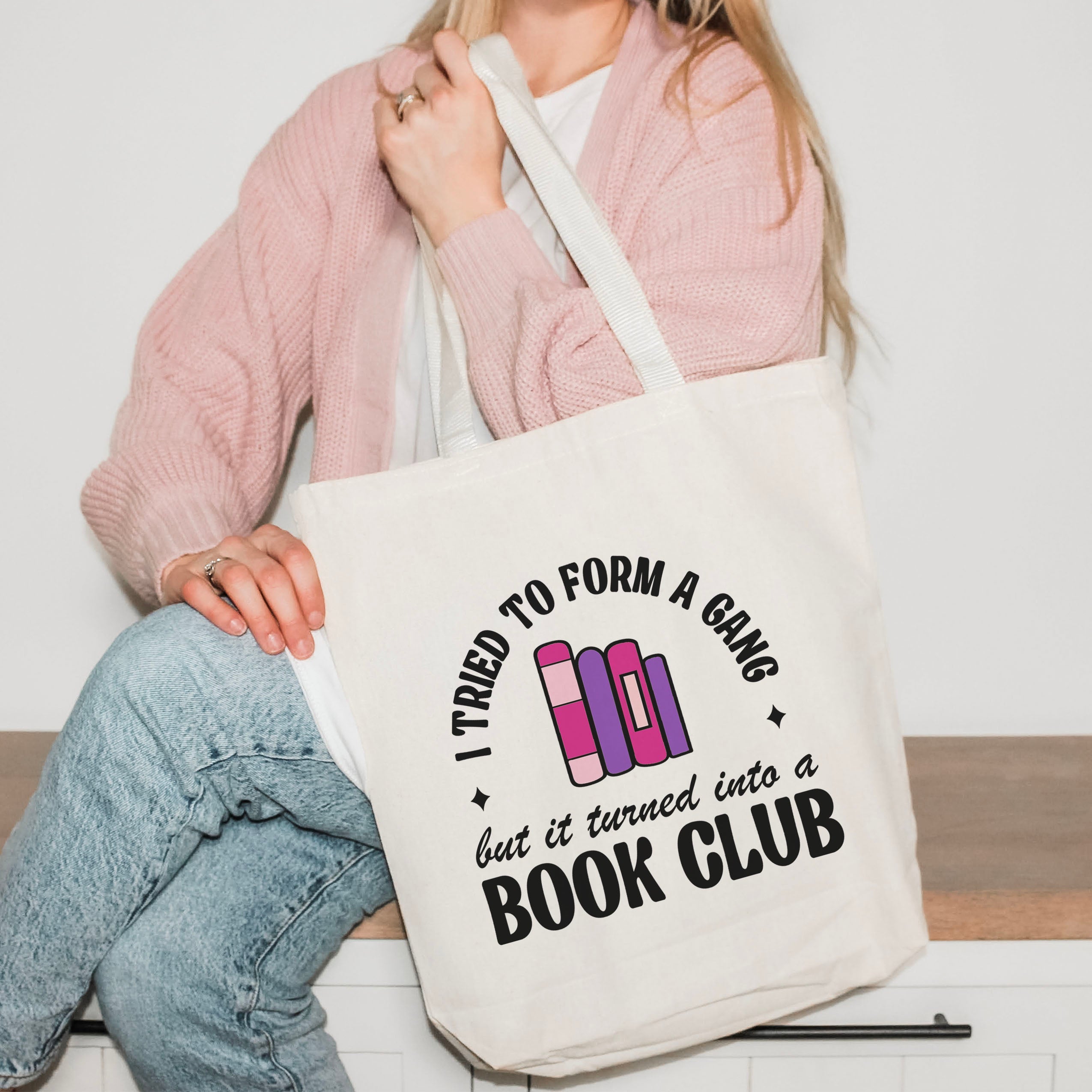 I Tried to Form A Gang But It Turned Into a Book Club canvas tote bag, view 3