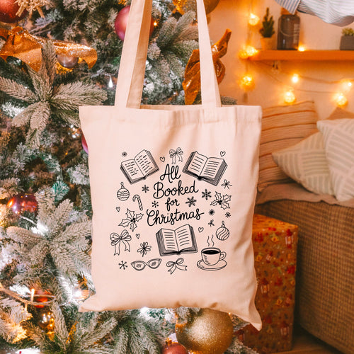 All Booked for Christmas canvas tote bag, view 2