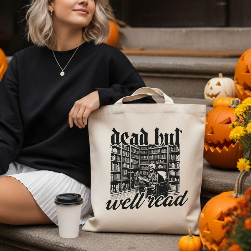 Dead But Well Read canvas tote bag
