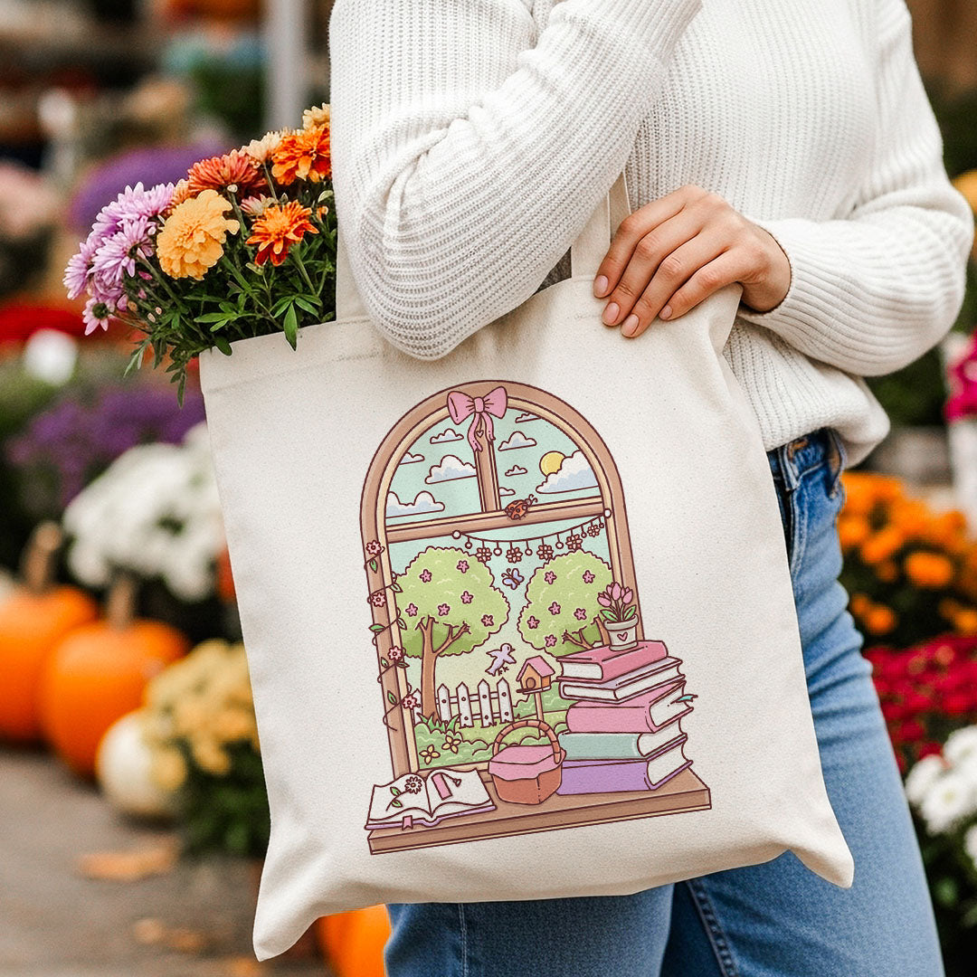 Spring Reading Nook canvas tote bag