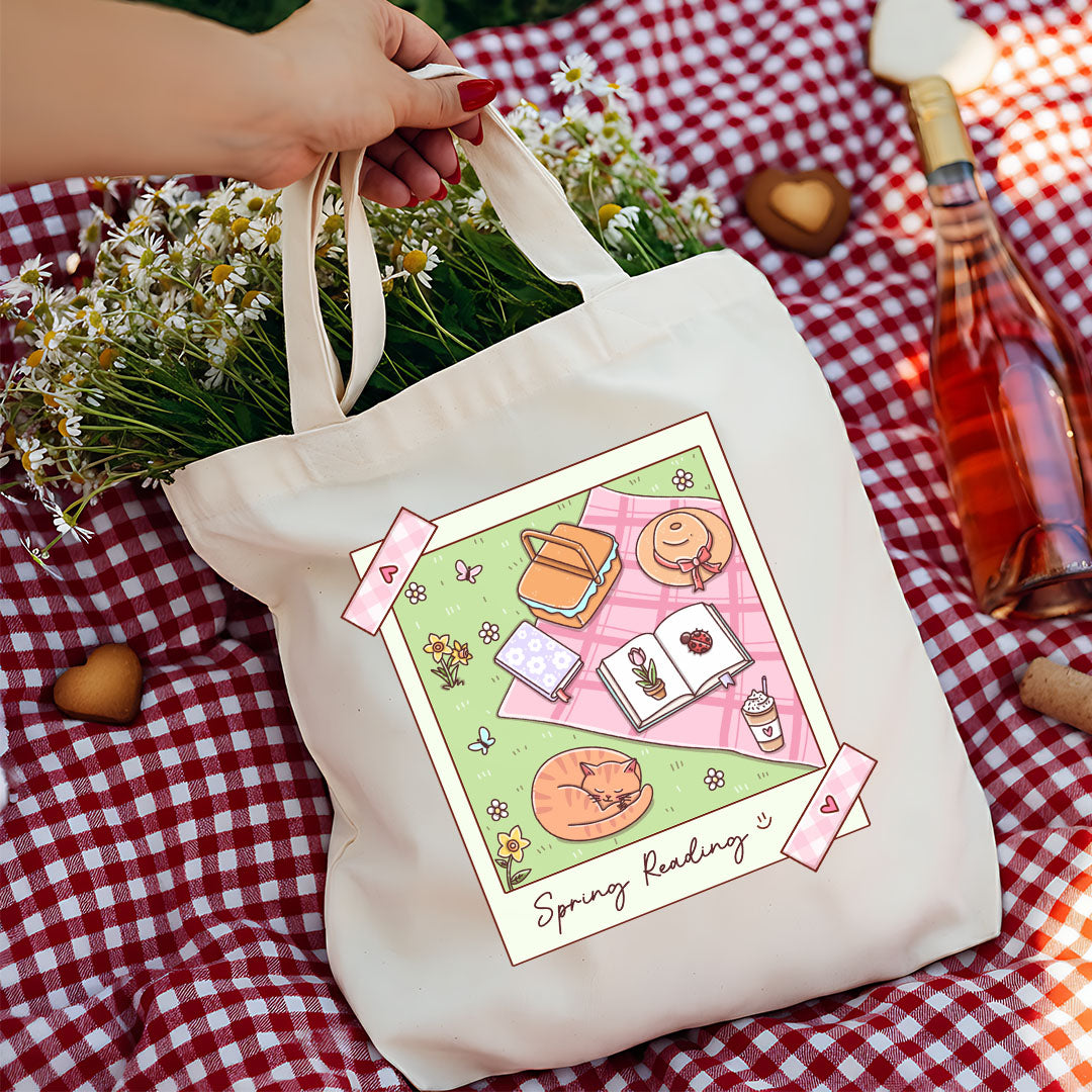 Spring Reading Picnic canvas tote bag